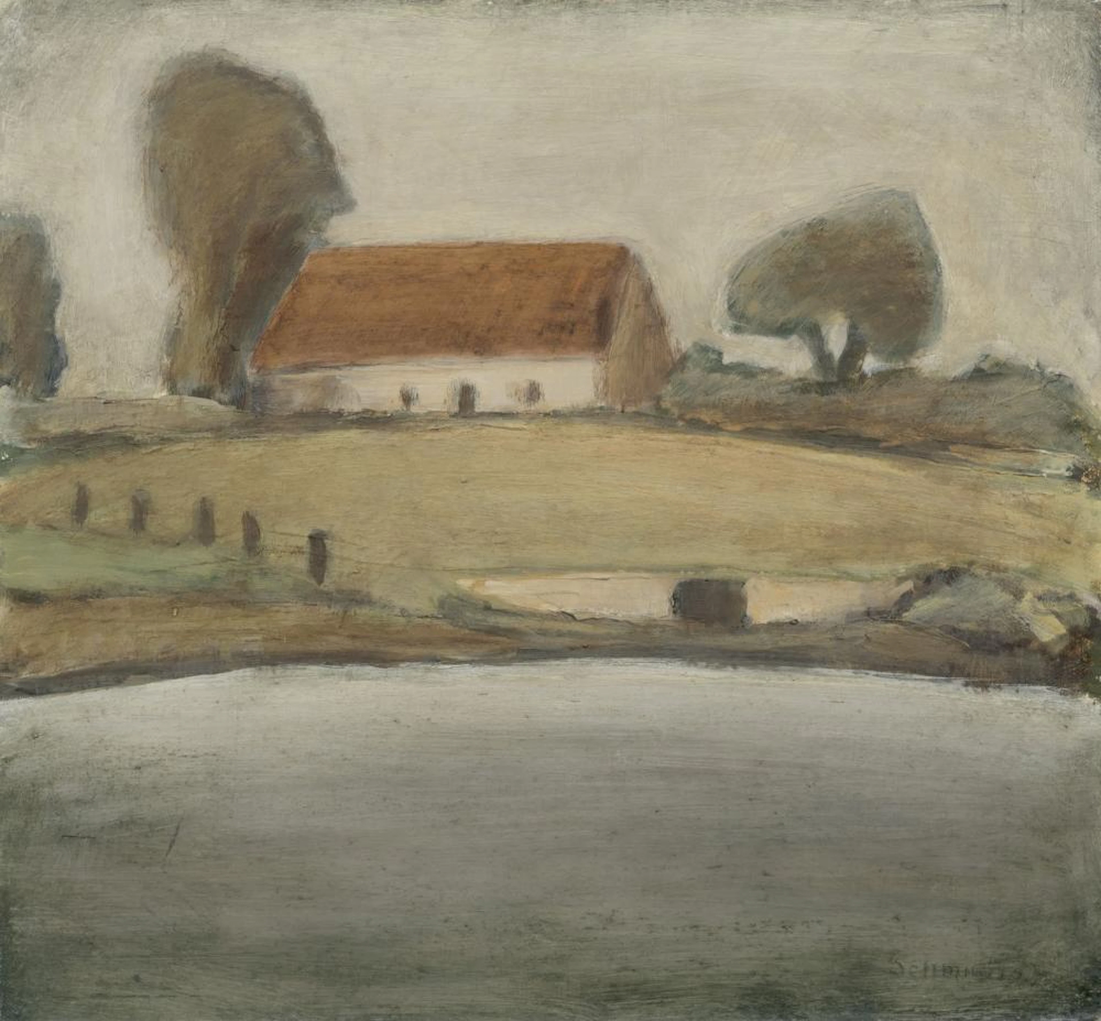 Hans-Otto Schmidt, Landschaft mit Bauernhaus. 1978.