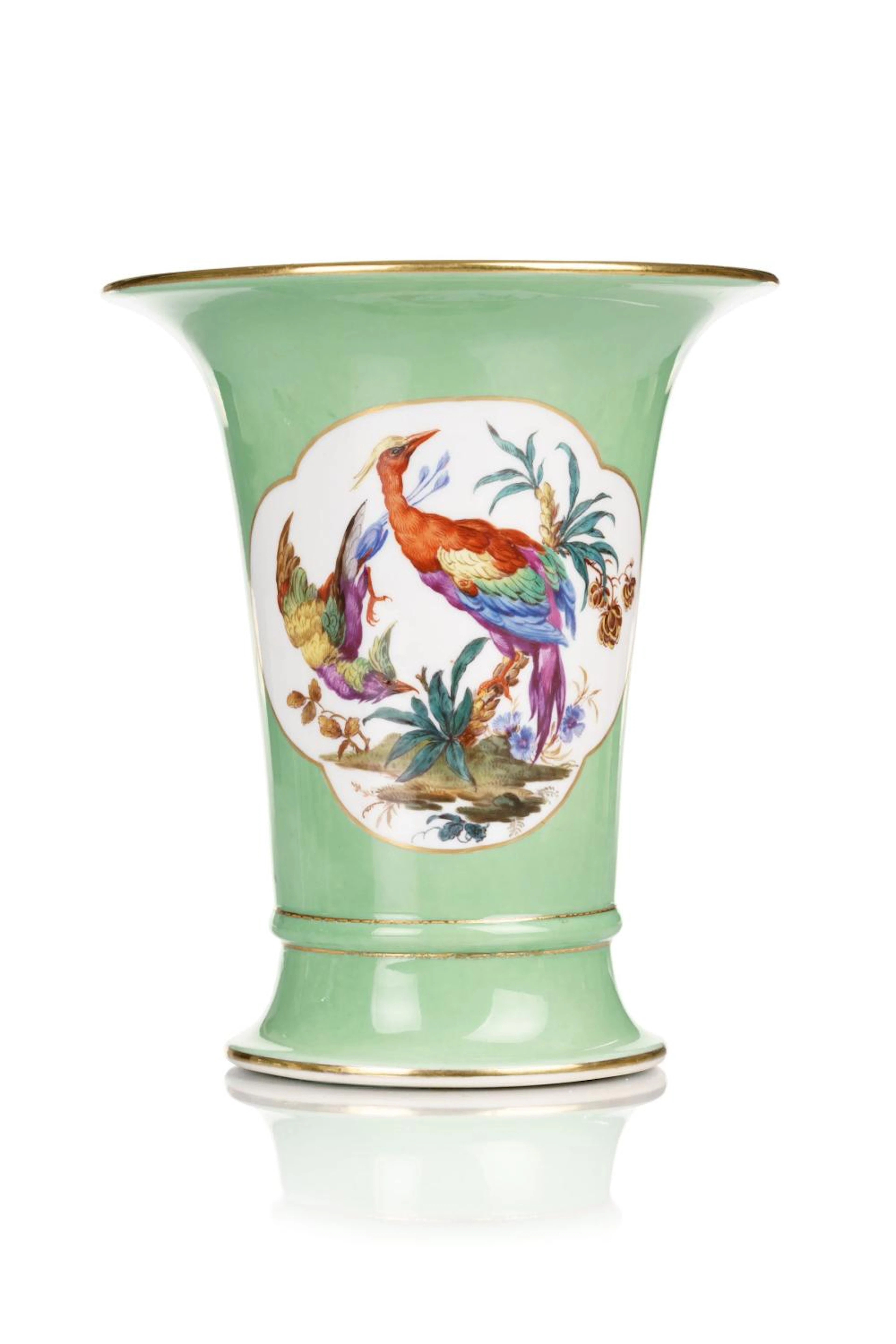 Große Kratervase mit Phoenixmalerei auf hellgrünem Fond