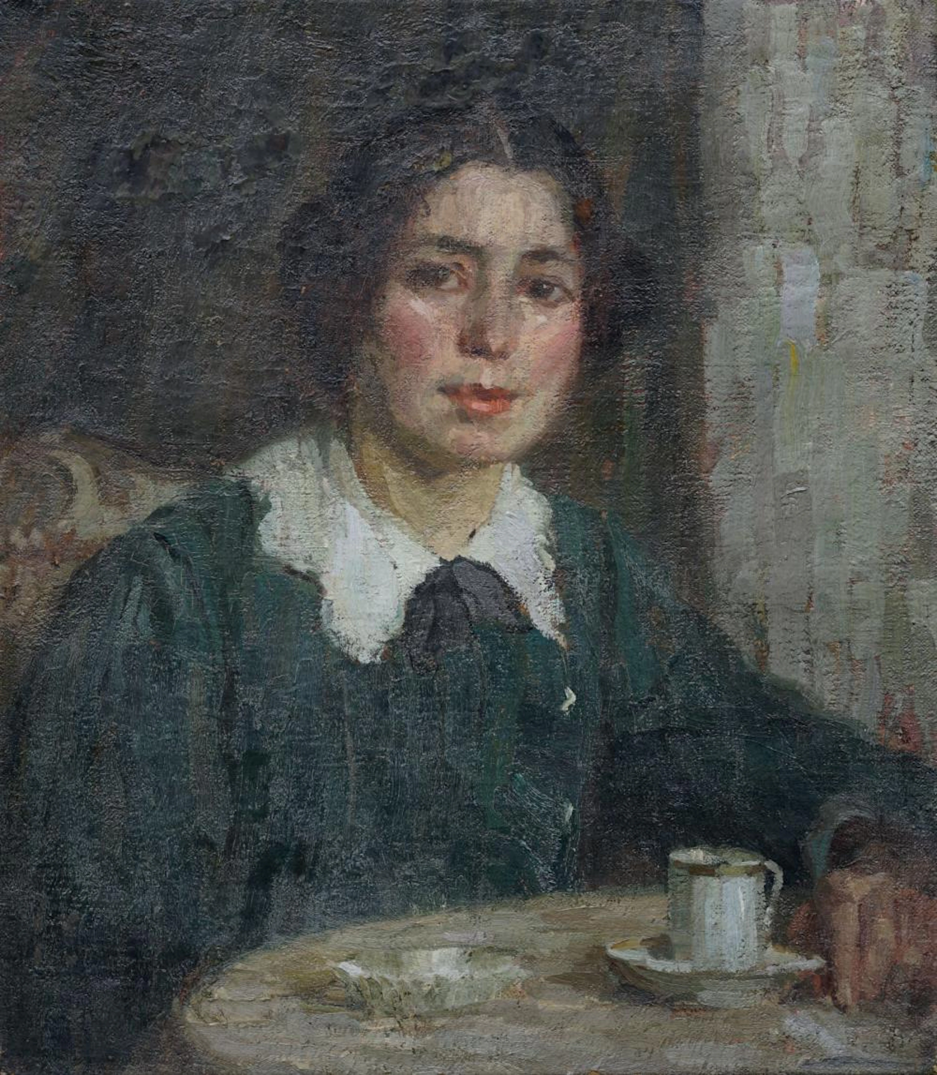 Alfred Schmidt, Junge Frau beim Kaffee. Um 1920.