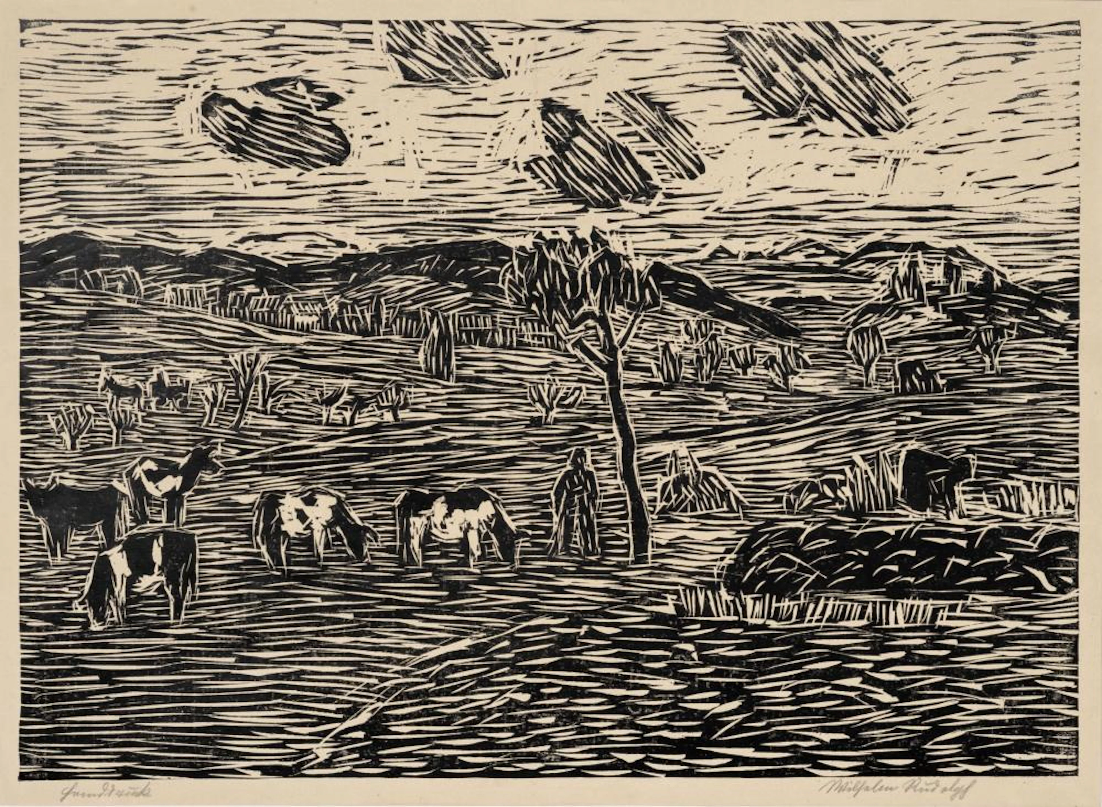 Wilhelm Rudolph, Weidende Kühe. Wohl 1930''s.