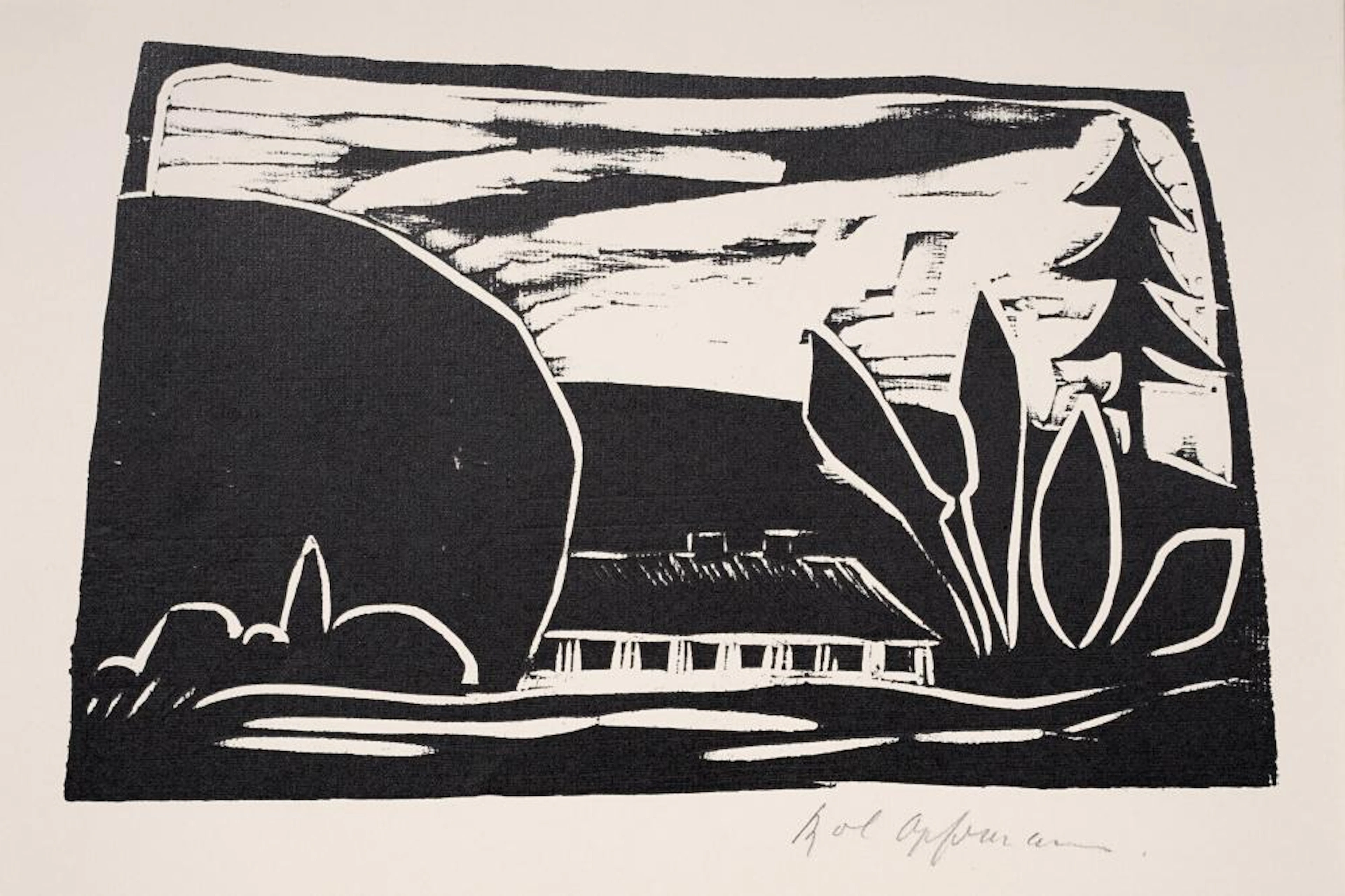Karl Opfermann "Landschaft" / "o.T. (Frauenprofil)" / "o.T. (Heiliger)". 1923.