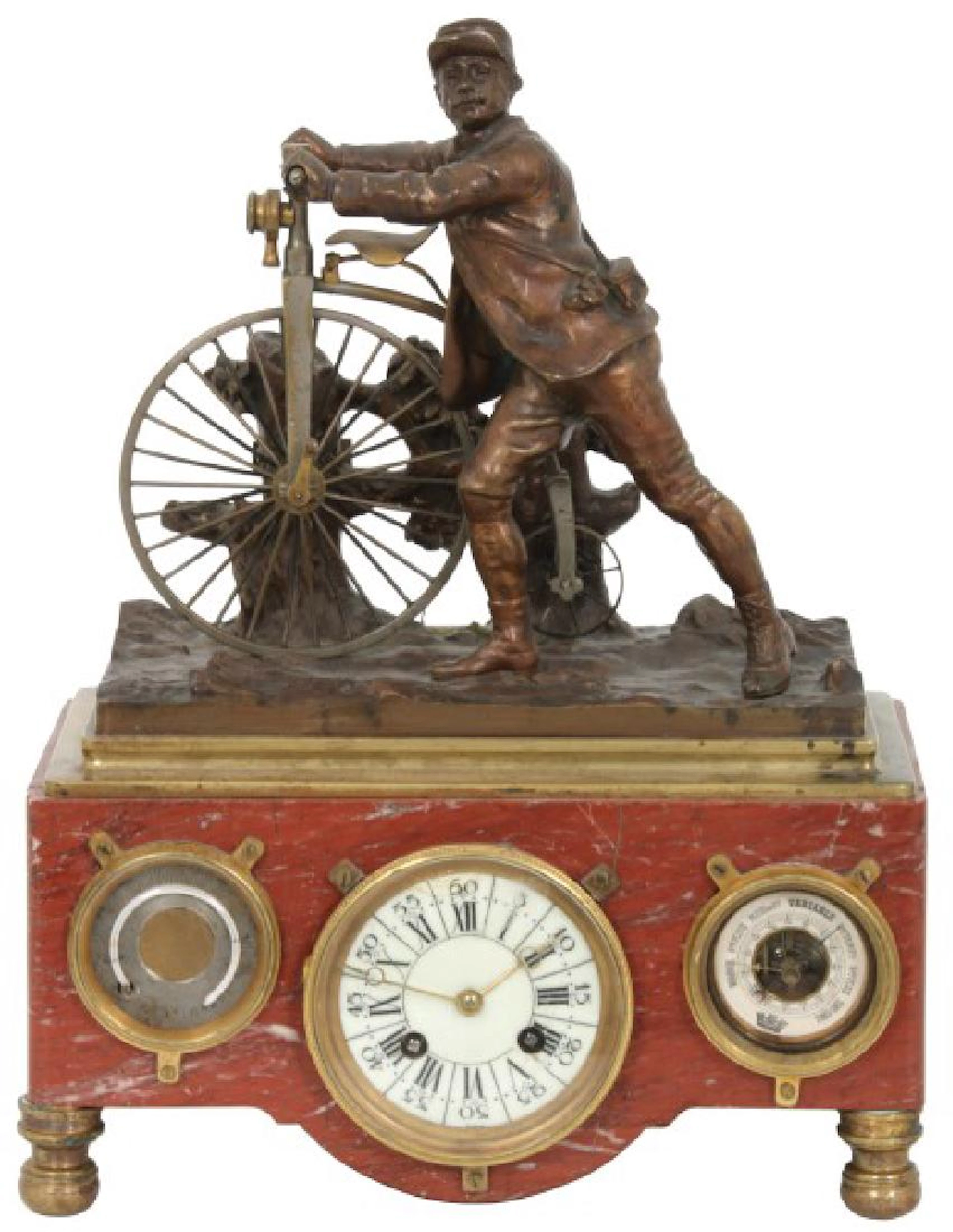 French Industrial Animated Cyclist Mantle Clock
