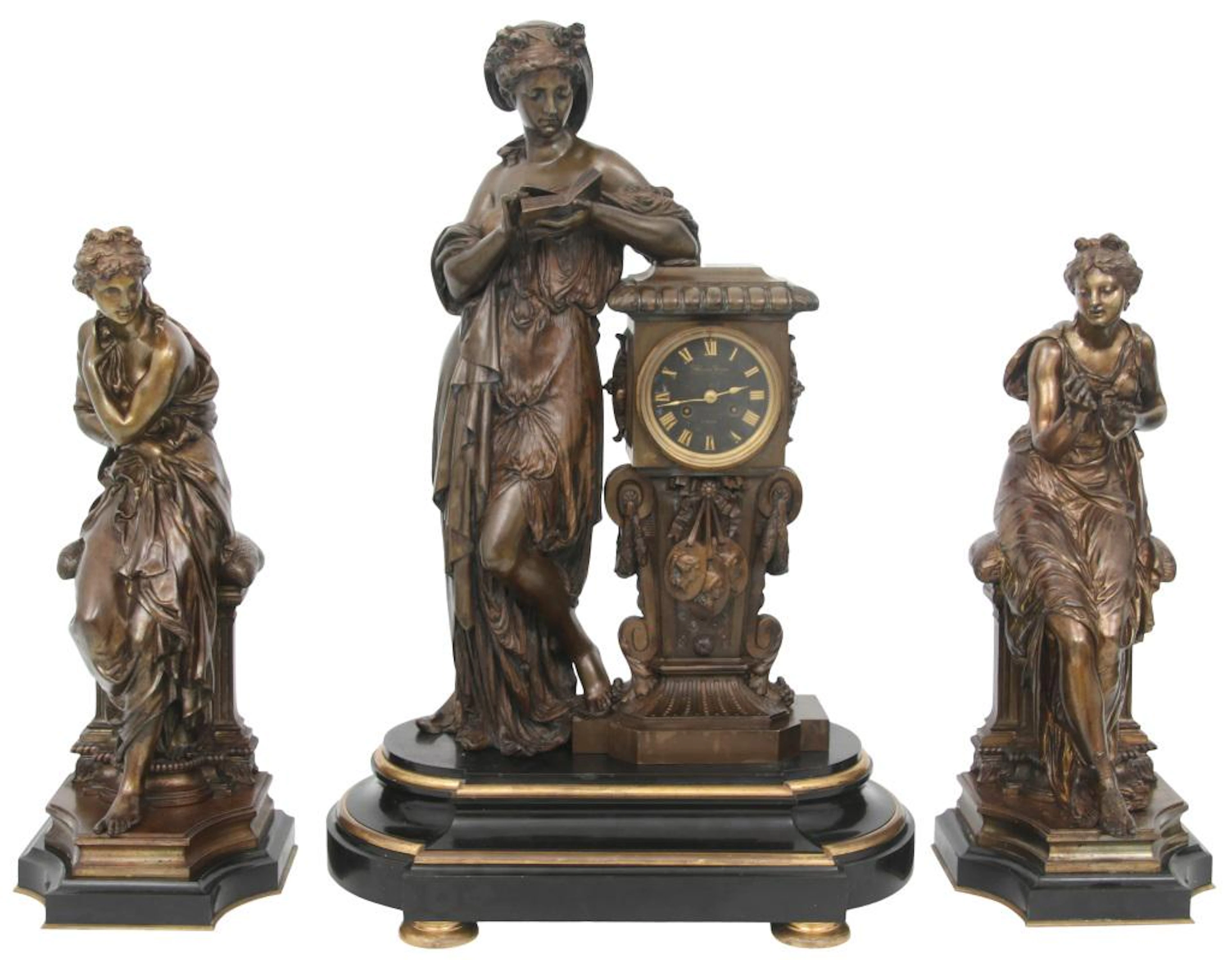 Etienne-Henri Dumaige Bronze Clock Garniture