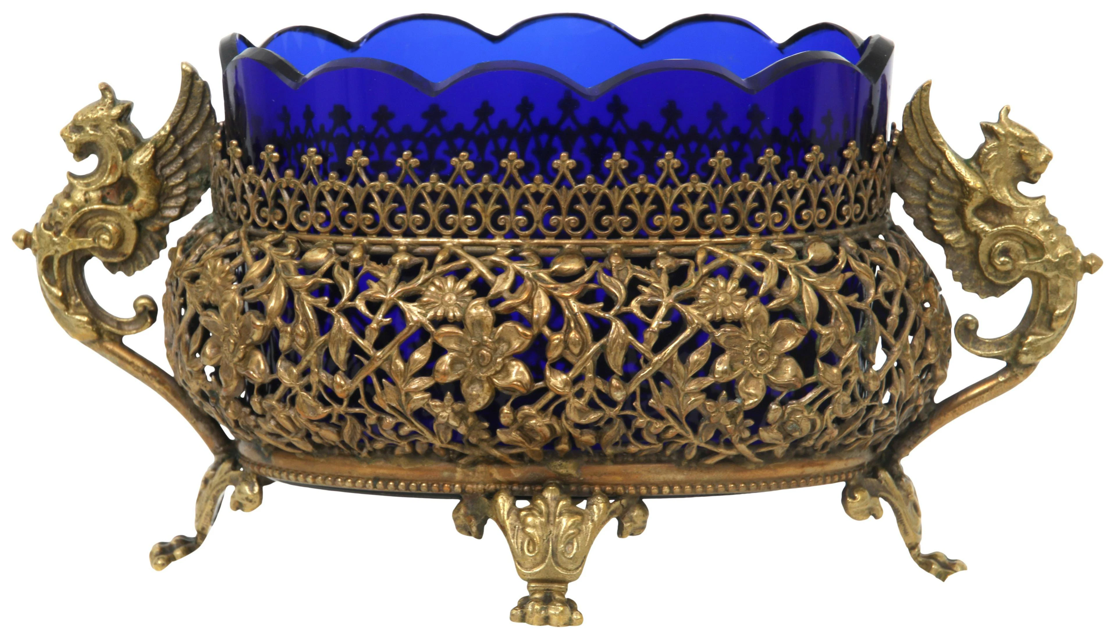 French Cobalt Glass & Gilt Bronze Centerpiece