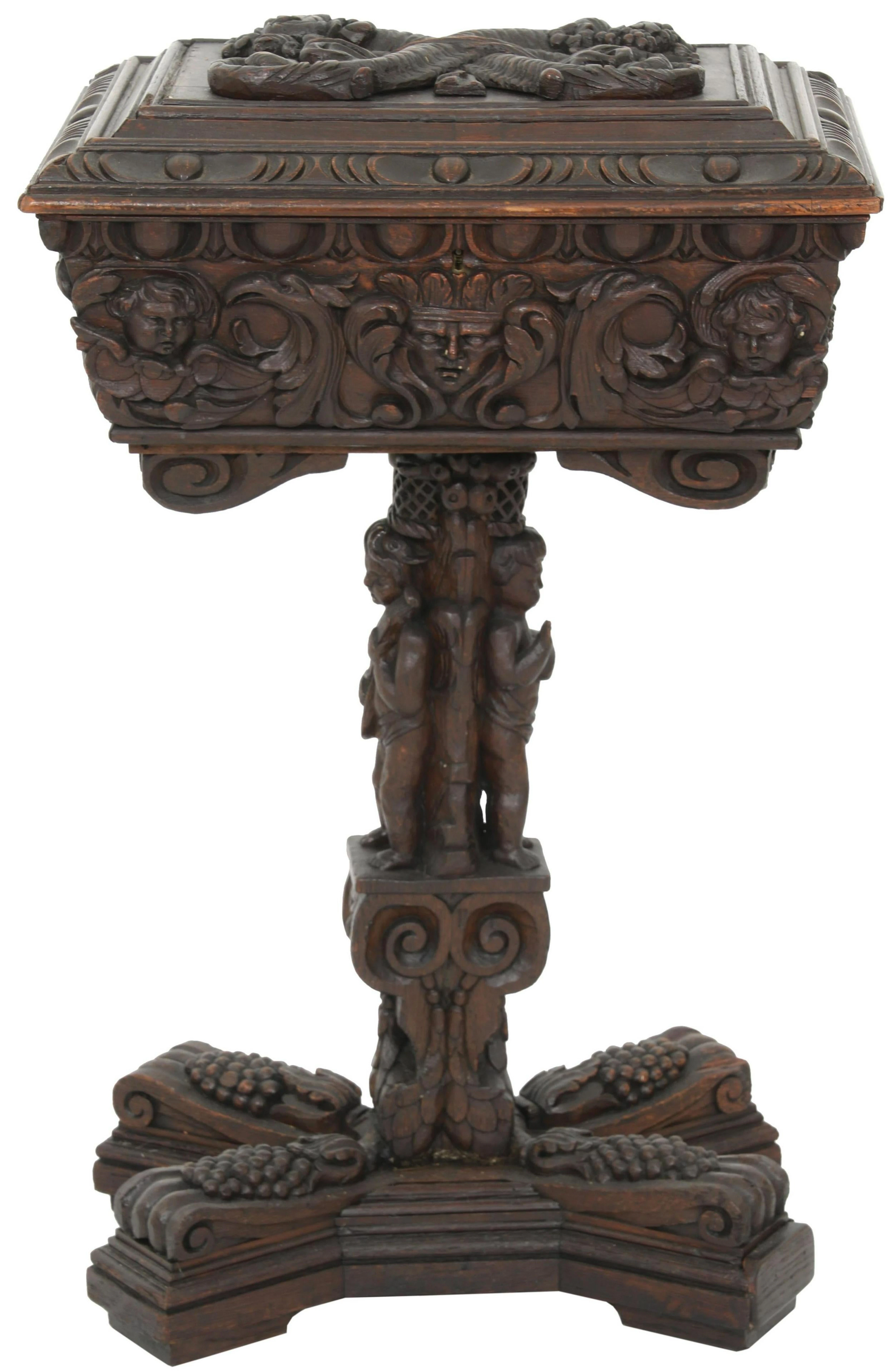 French Carved Oak Tea Caddy
