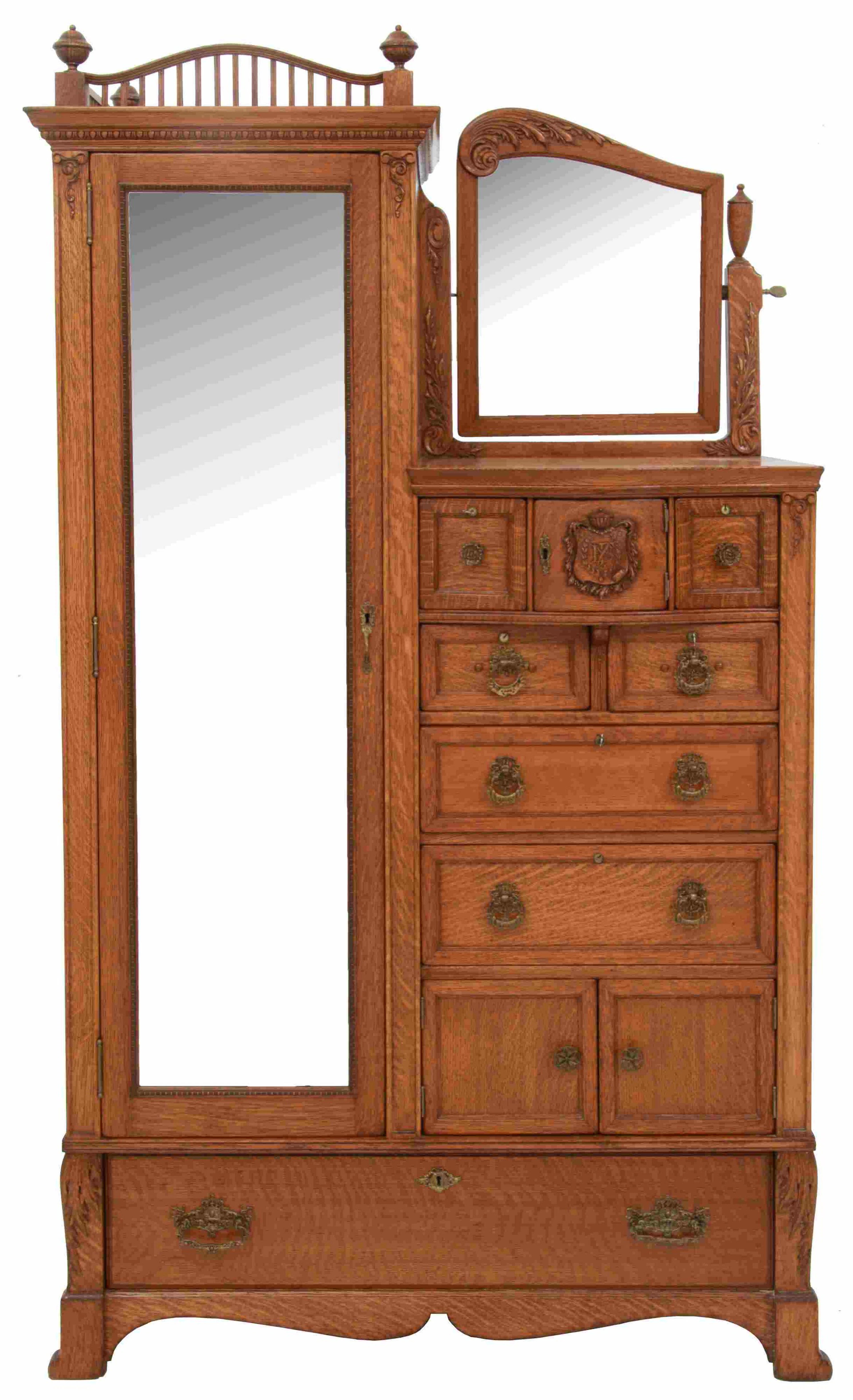 American Carved Oak Lingerie Chest with Armoire