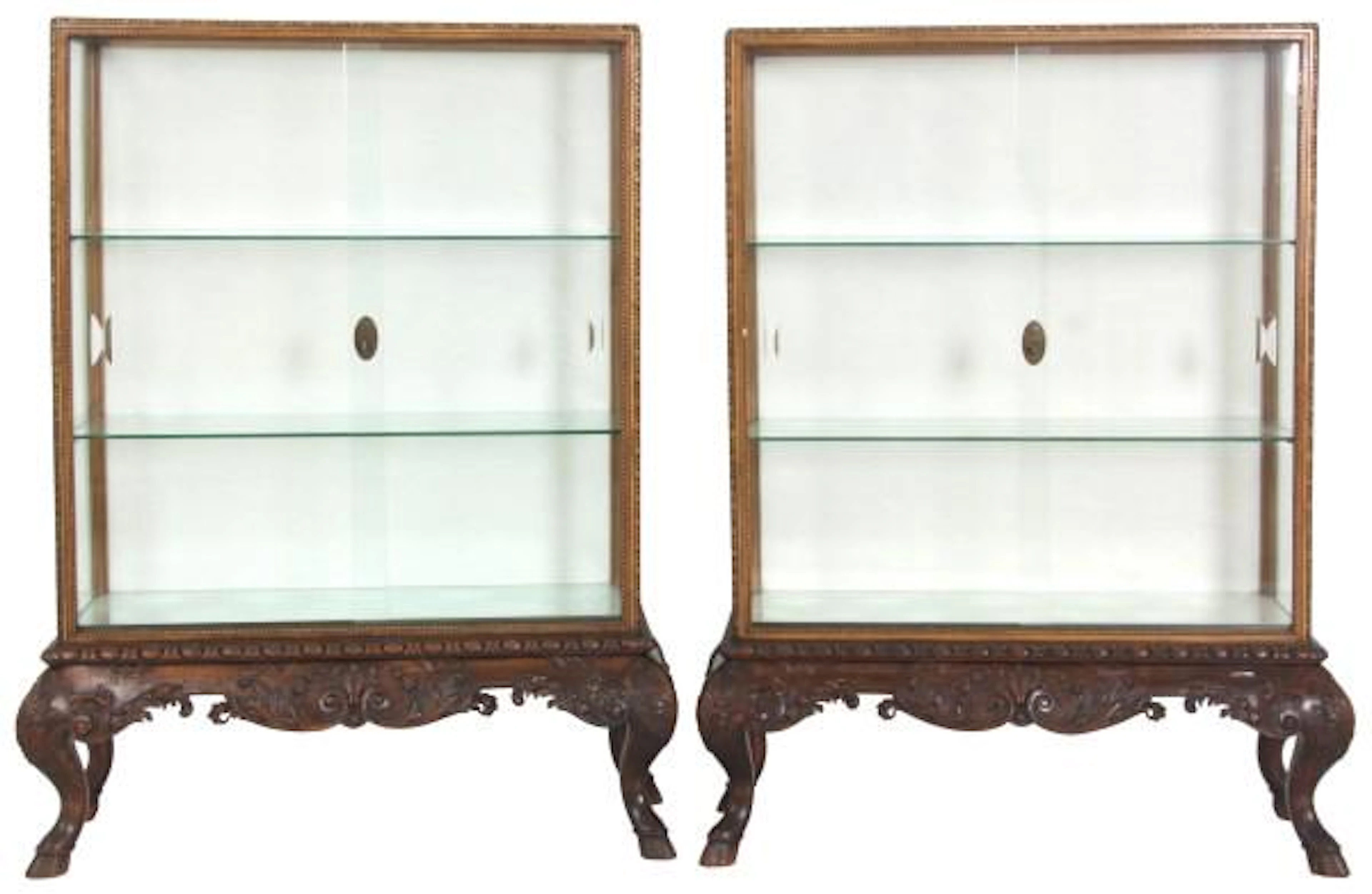 Pair of Carved Walnut Cabinets