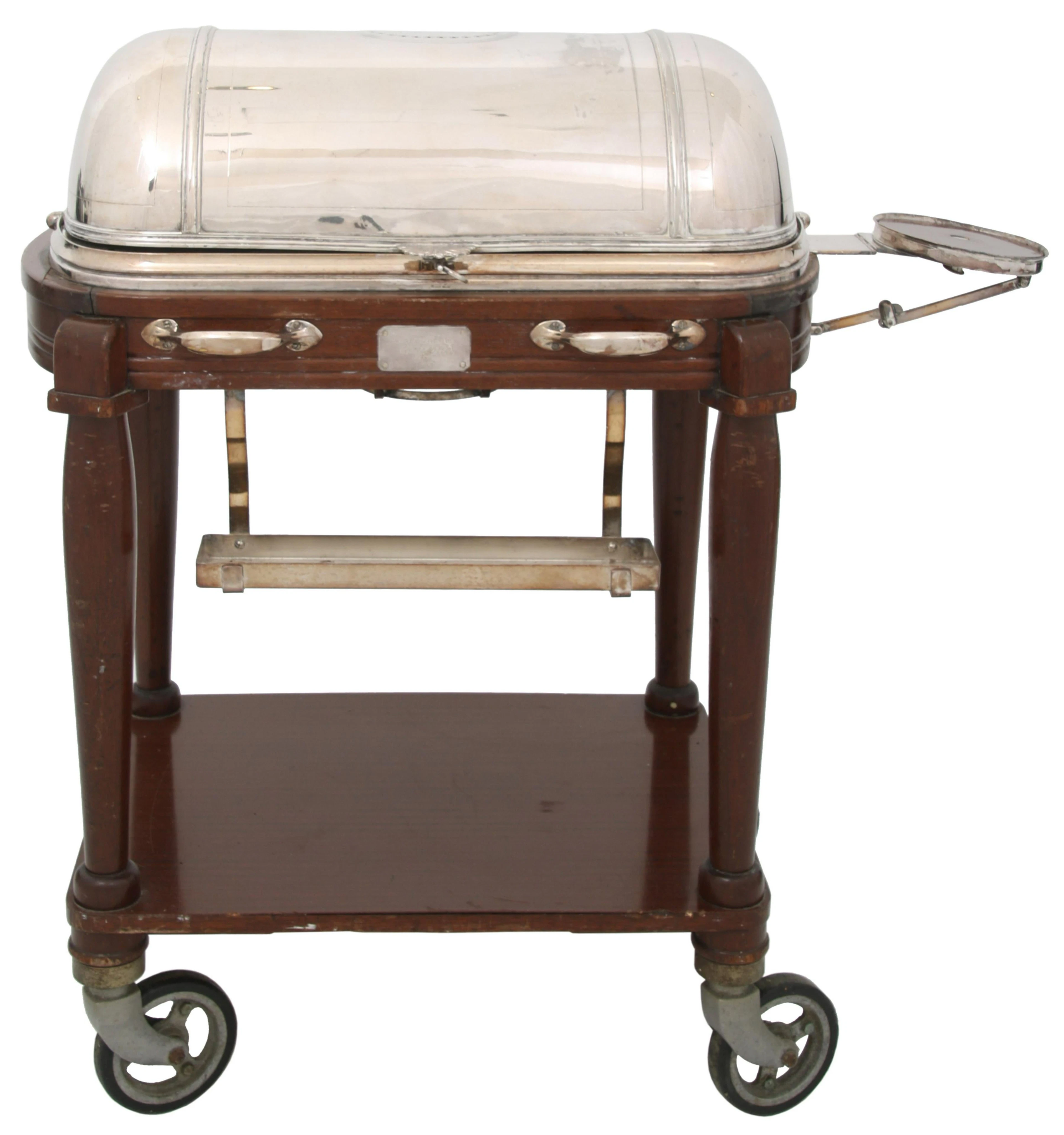 Christofle Silverplate & Mahogany Serving Trolly