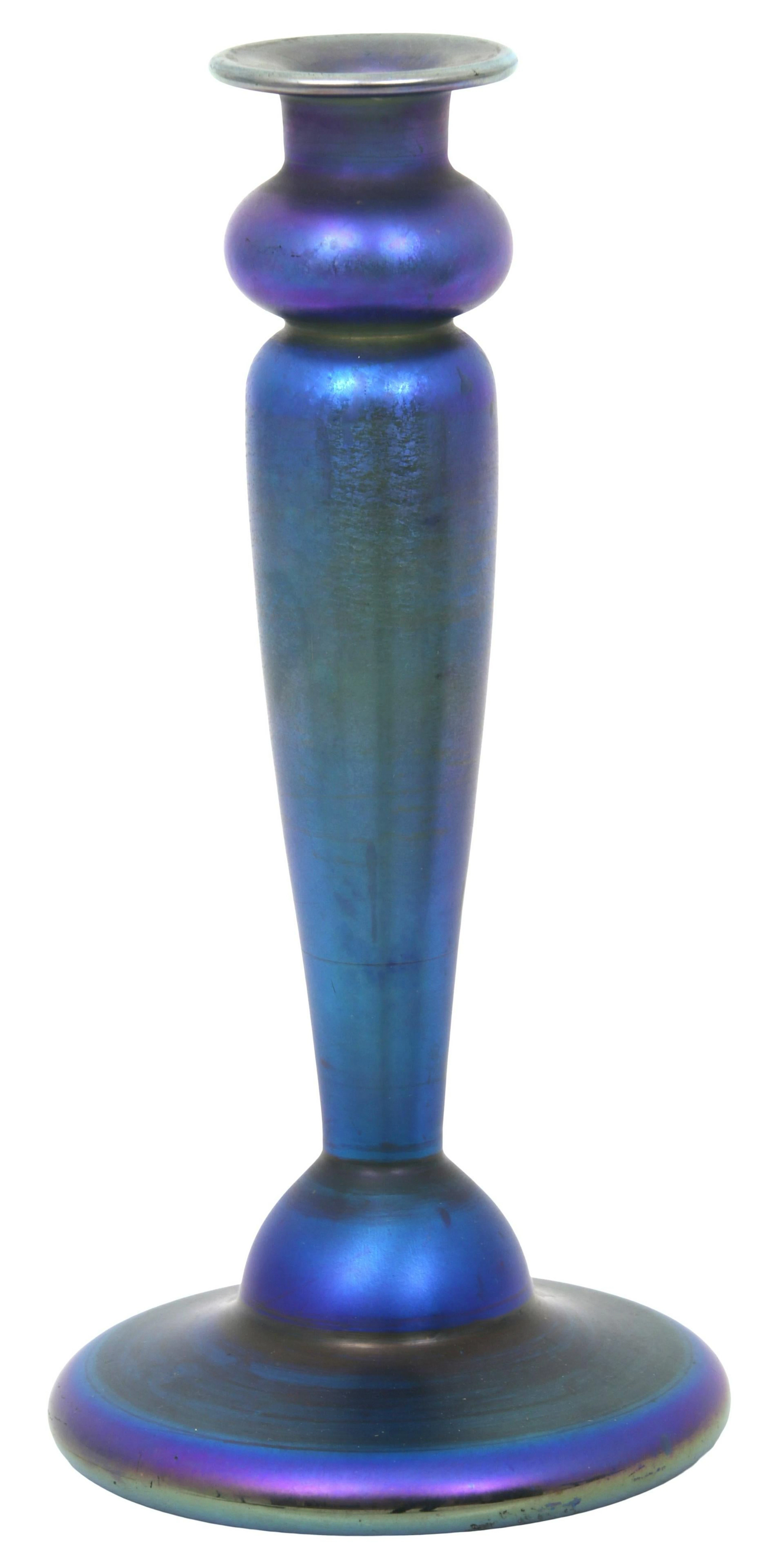 Quezal Iridescent Glass Candlestick