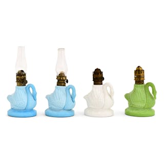 Four American Swan-Form Miniature Oil Lamp Bases