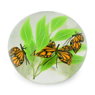 Steven Lundberg (American, 1953-2008), "Monarch Butterflies" Art Glass