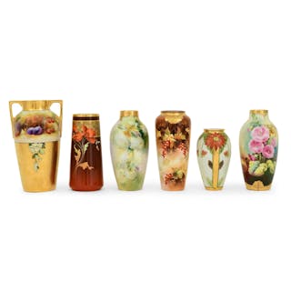 Lot of Six Pickard Hand-Painted Porcelain Vases
