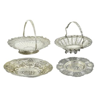 Two English Sterling Silver Baskets & Two 800 Silver Plates