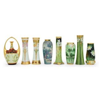 Lot of Eight French Hand-Painted Porcelain Vases