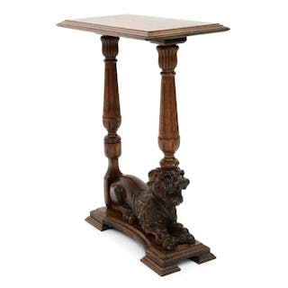 American Carved Oak Plant Stand with Lion