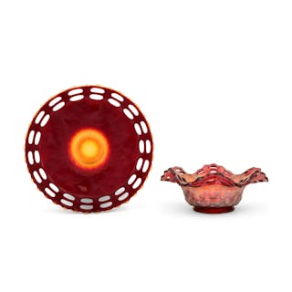 American Red Carnival Glass Bowl & Plate