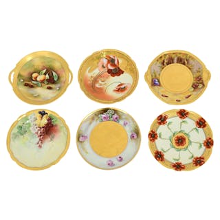 Lot of Six French & Bavarian Hand-Painted Porcelain Plates