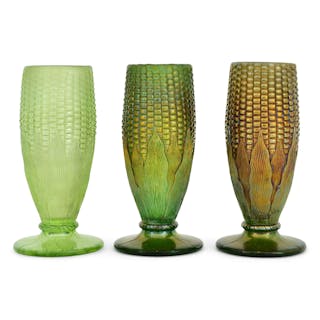 Three Northwood Carnival Glass Corn-Form Vases