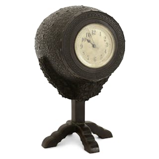 French "Japonisme" Patinated Bronze Barrel-Form Clock