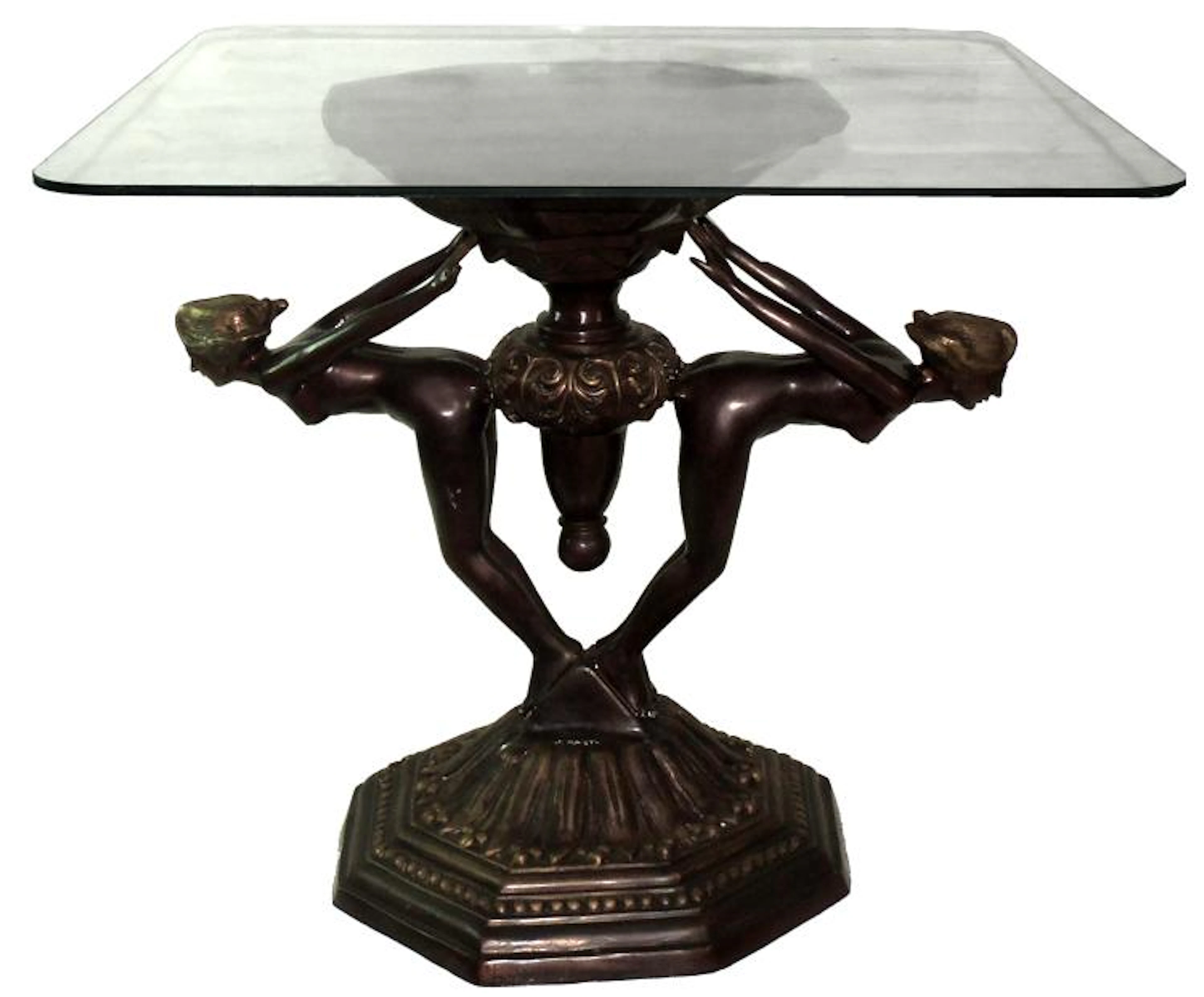 J. DASTE. TABLE WITH BRONZE SCULPTURES