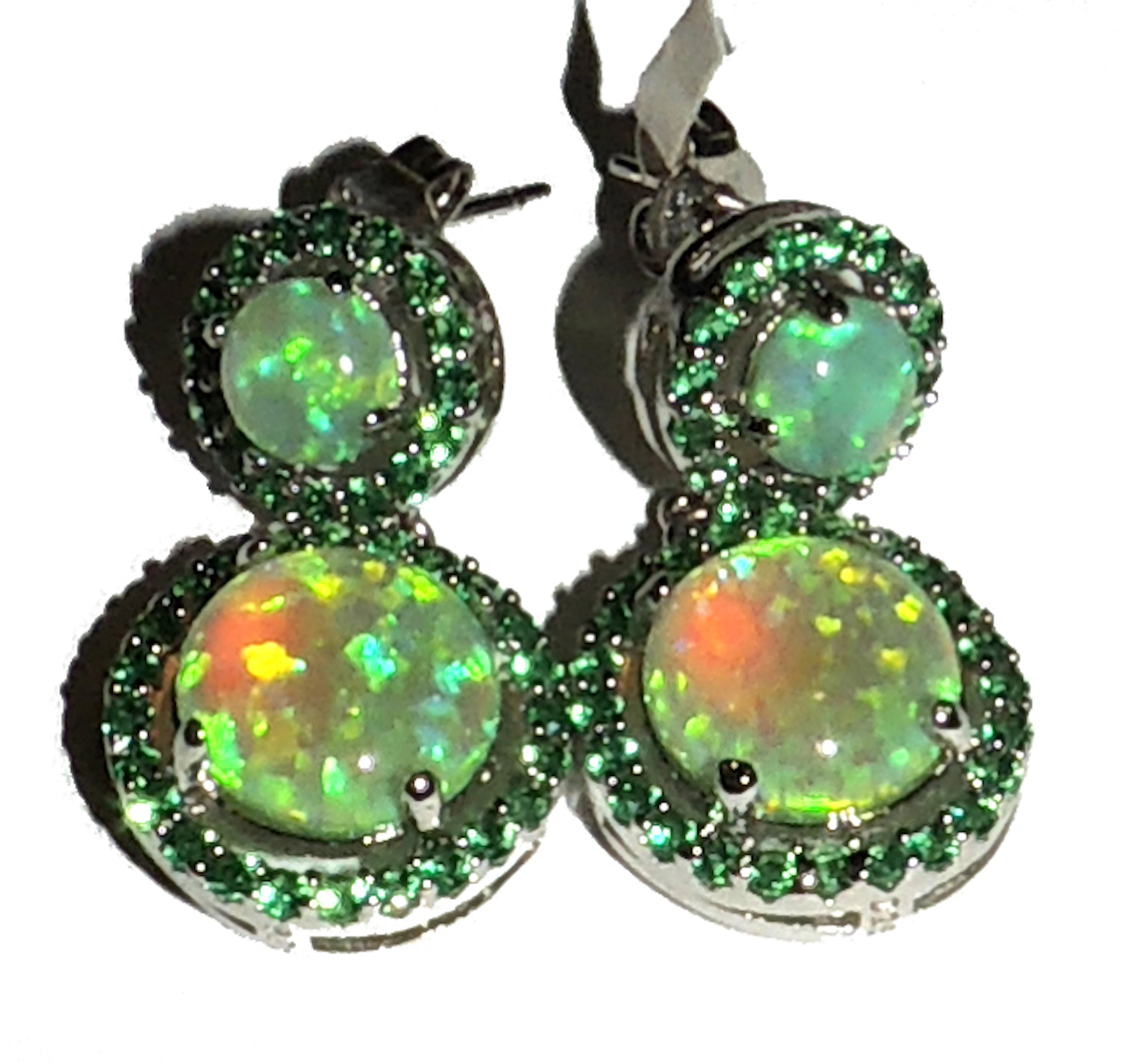 GREEN QUARTZS AND OPAL SILVER EARRINGS