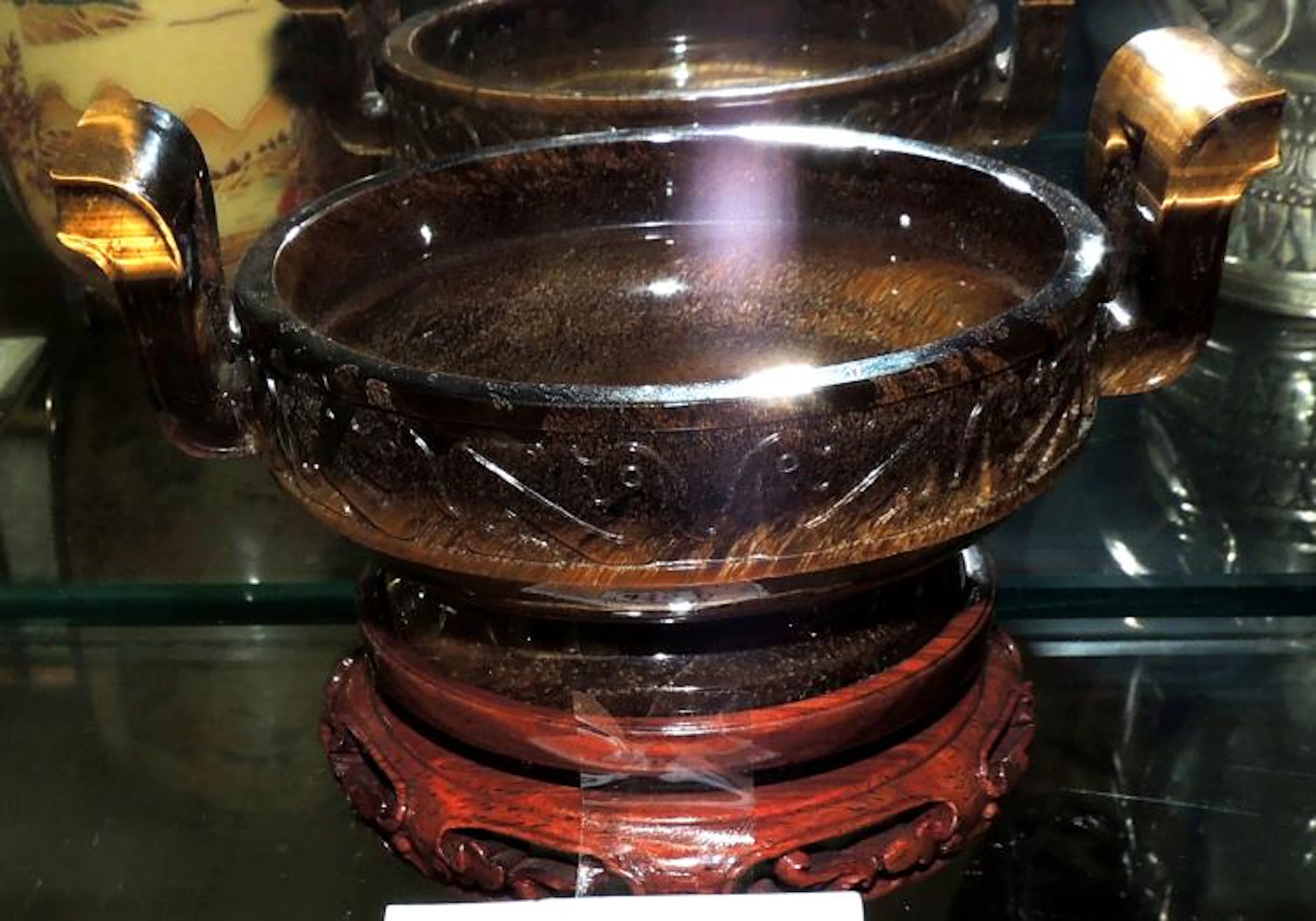 CARVED TIGER EYE ORIENTAL CENSER