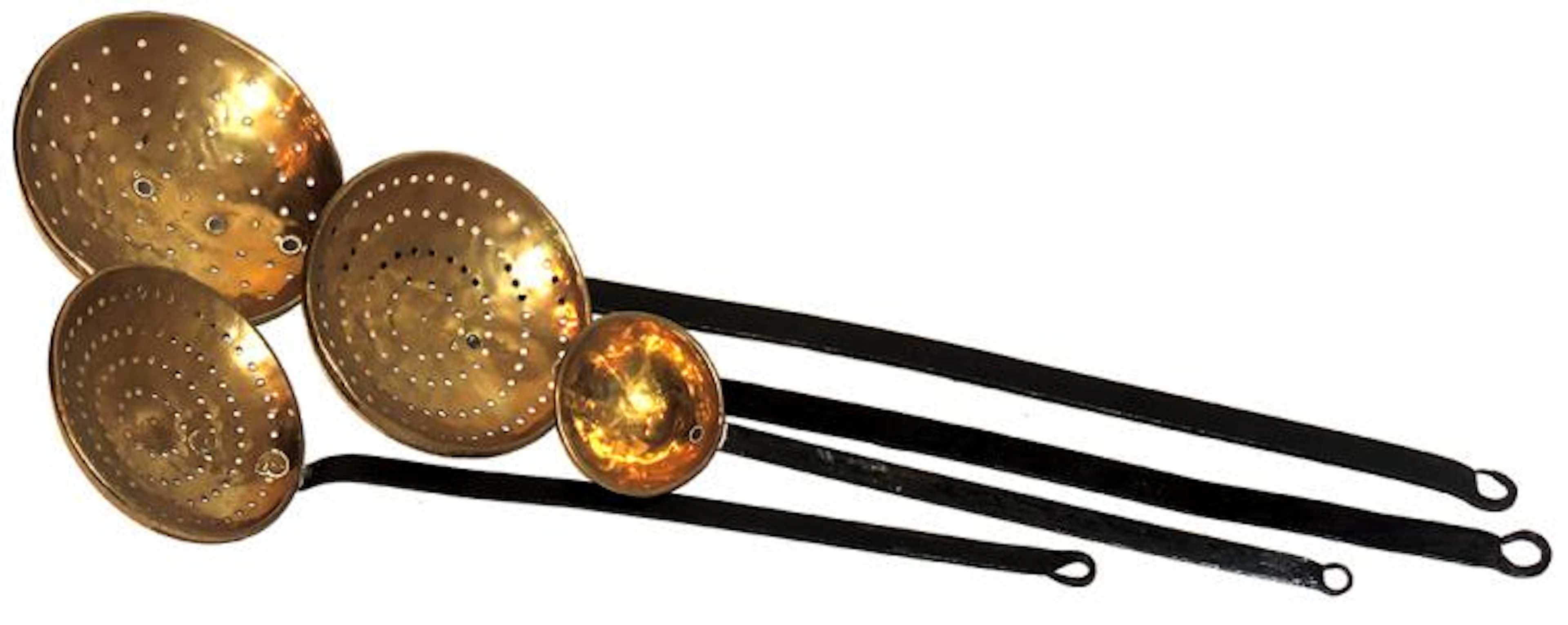 FOUR COPPER AND IRON KITCHEN TOOLS