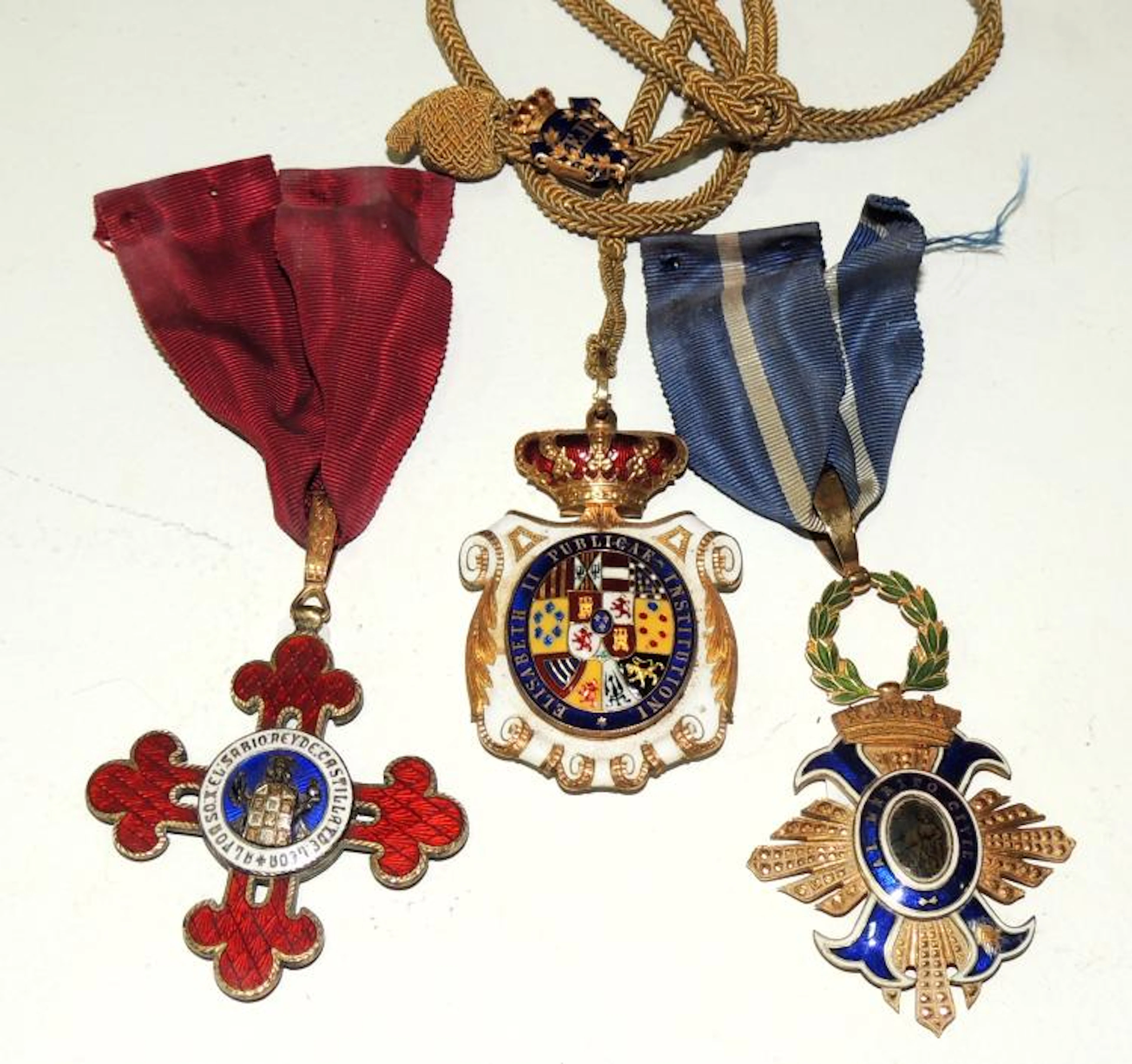THREE MEDALS Civil Merit in silver plated emalte. A nun.