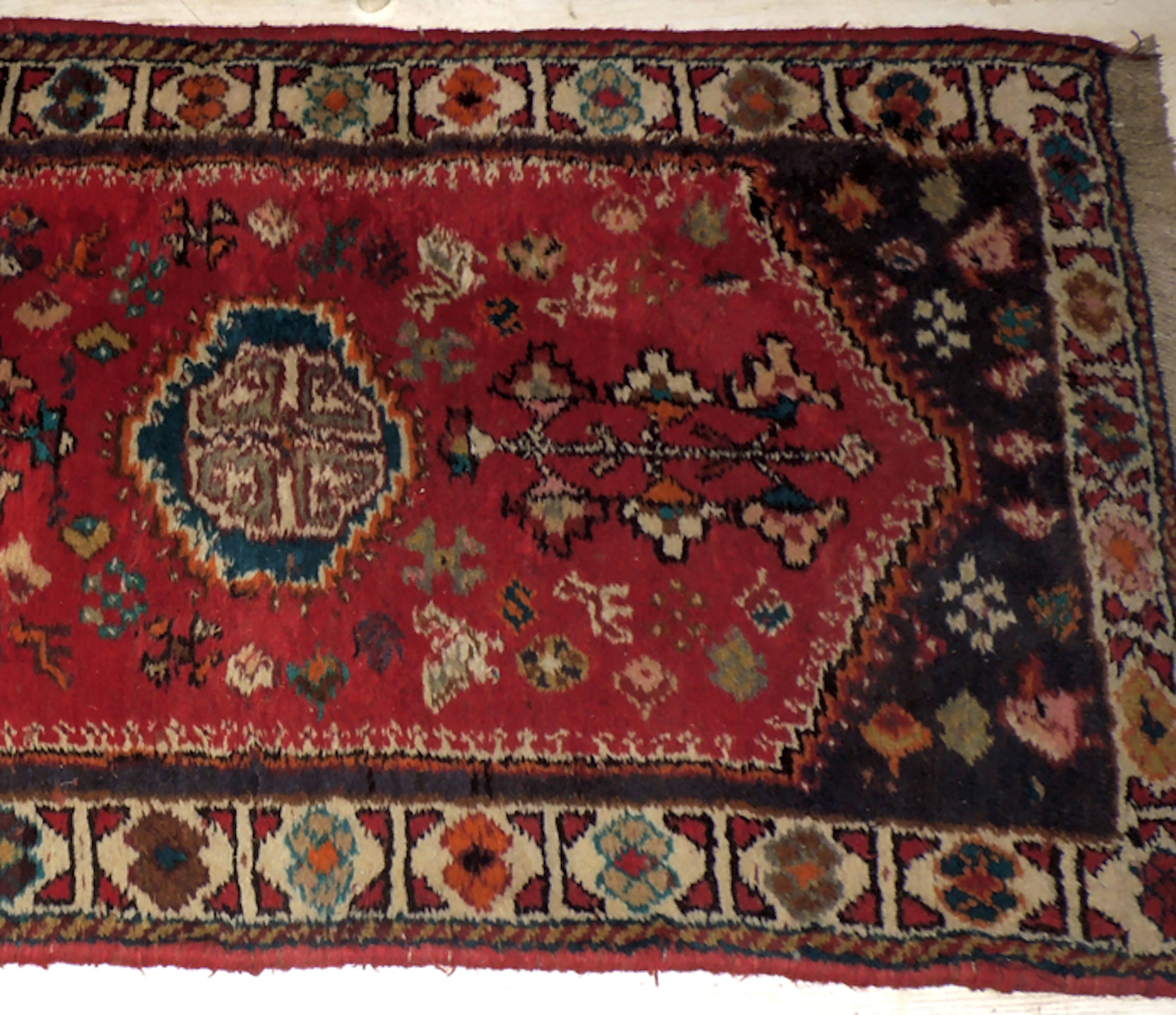 CARPET Iranian hand woven wool Shiraz crimson and blue
