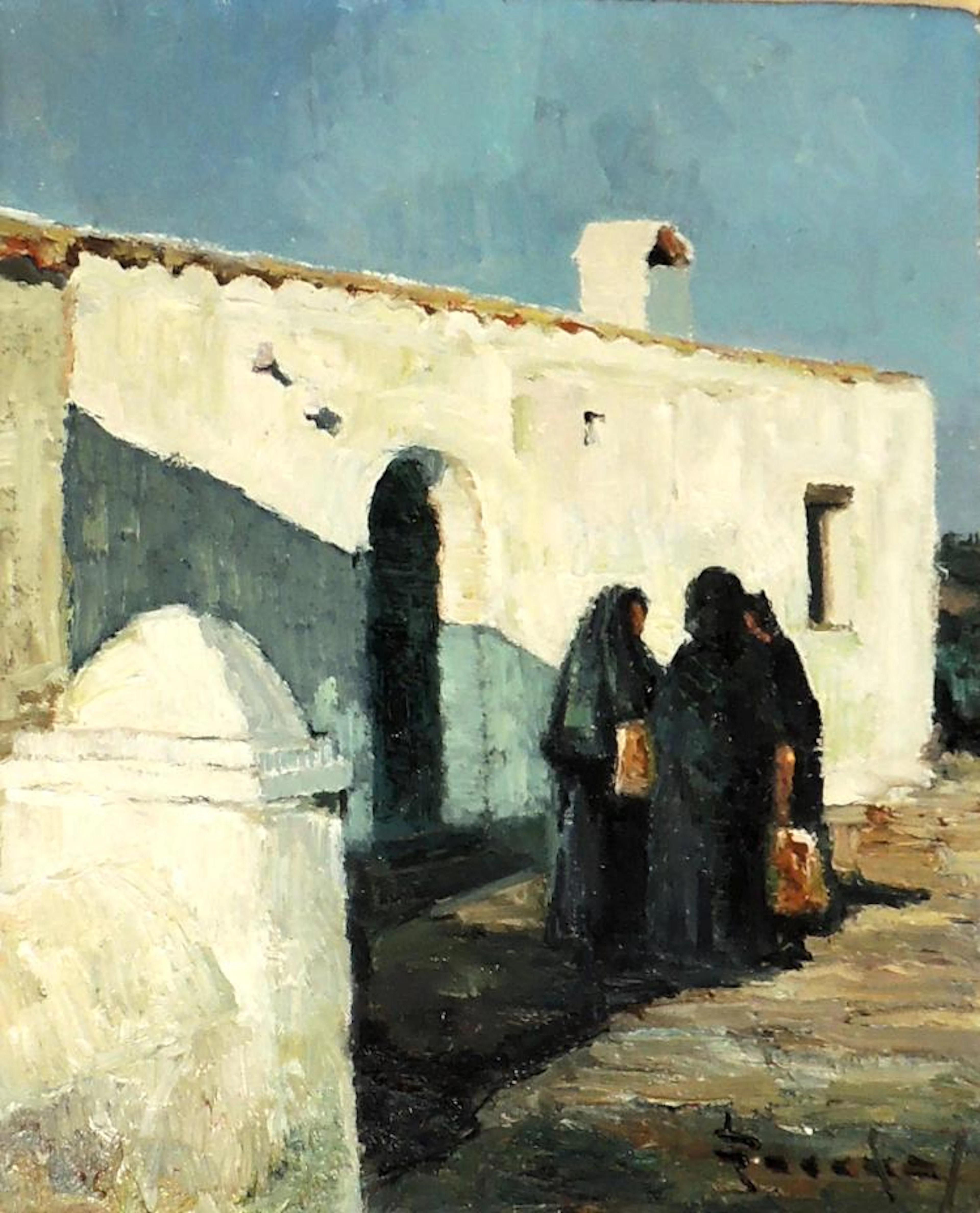 RAMON POVEDA oil on canvas, "Medina Arab", 28x21 cm.