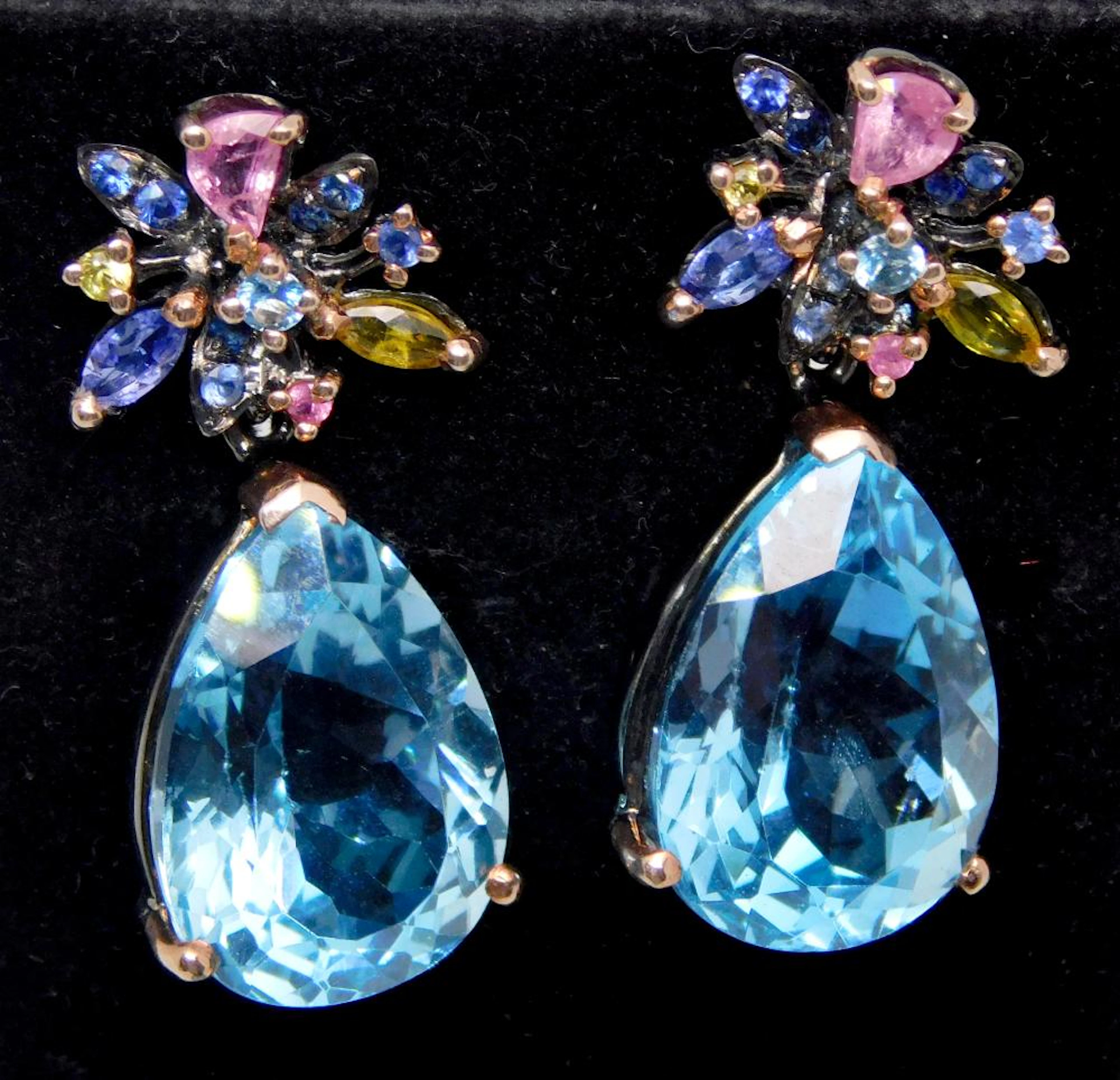 MOBILE TOPAZ EARRINGS size pearl and sapphire blue and...