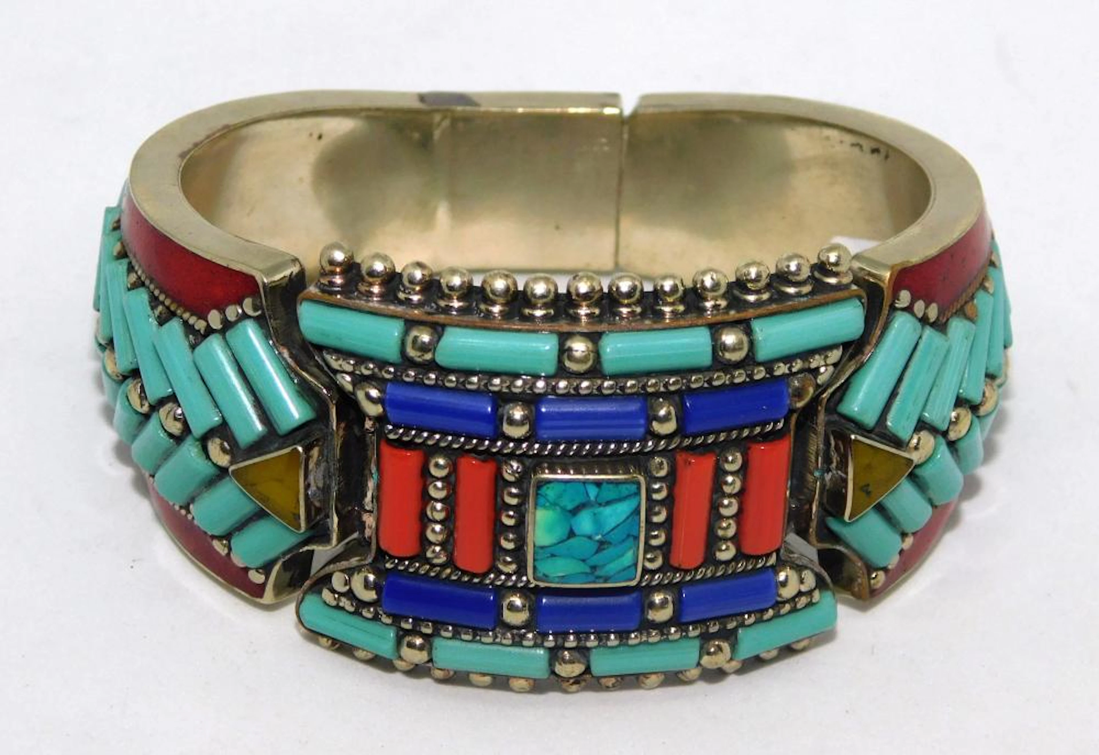 PULSERA TIBETANA en plata 925k con lapizlázuli, turquesas y esmalte.