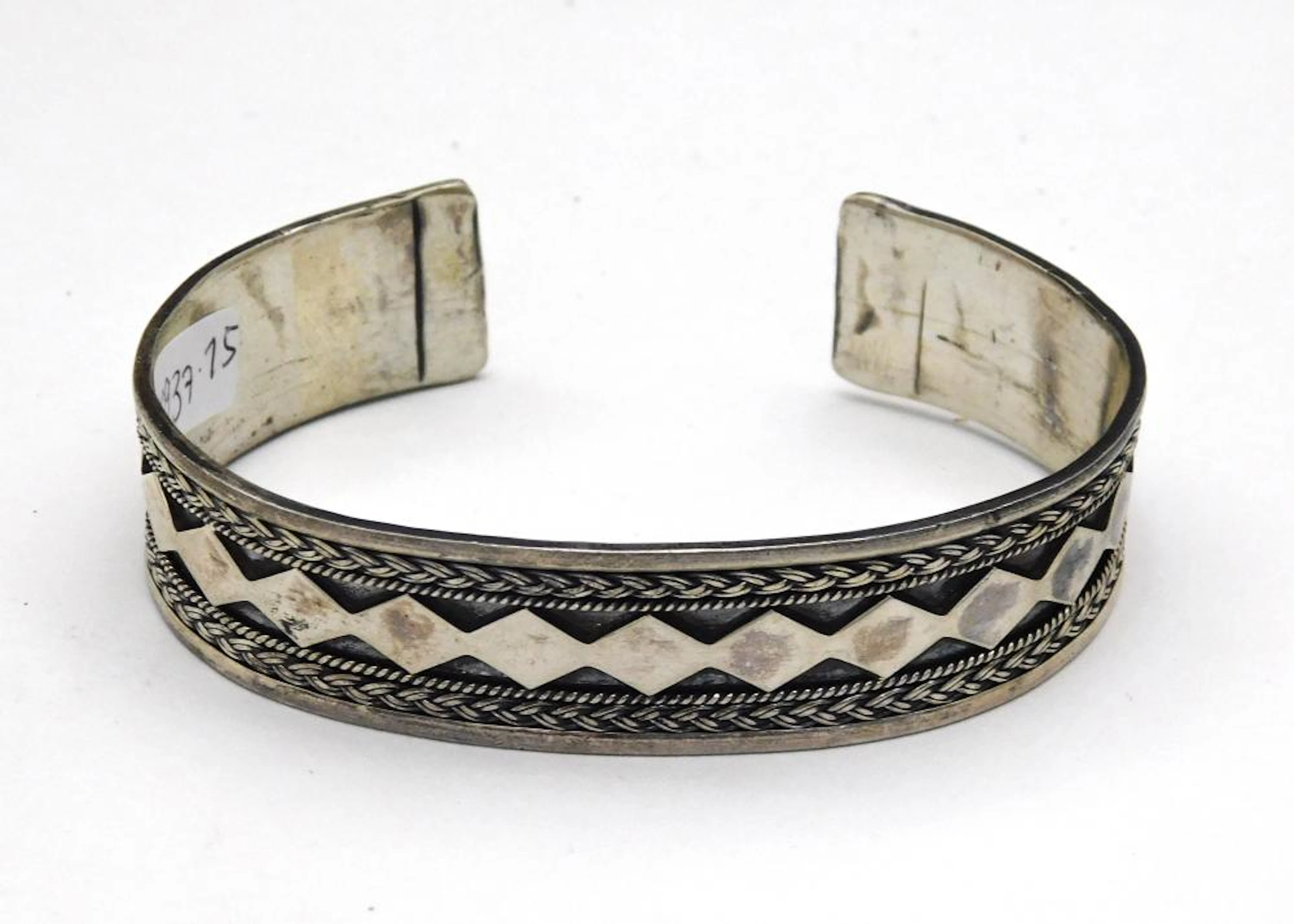 ANTIGUA PULSERA ESCLAVA en plata con greca clásica grabada
