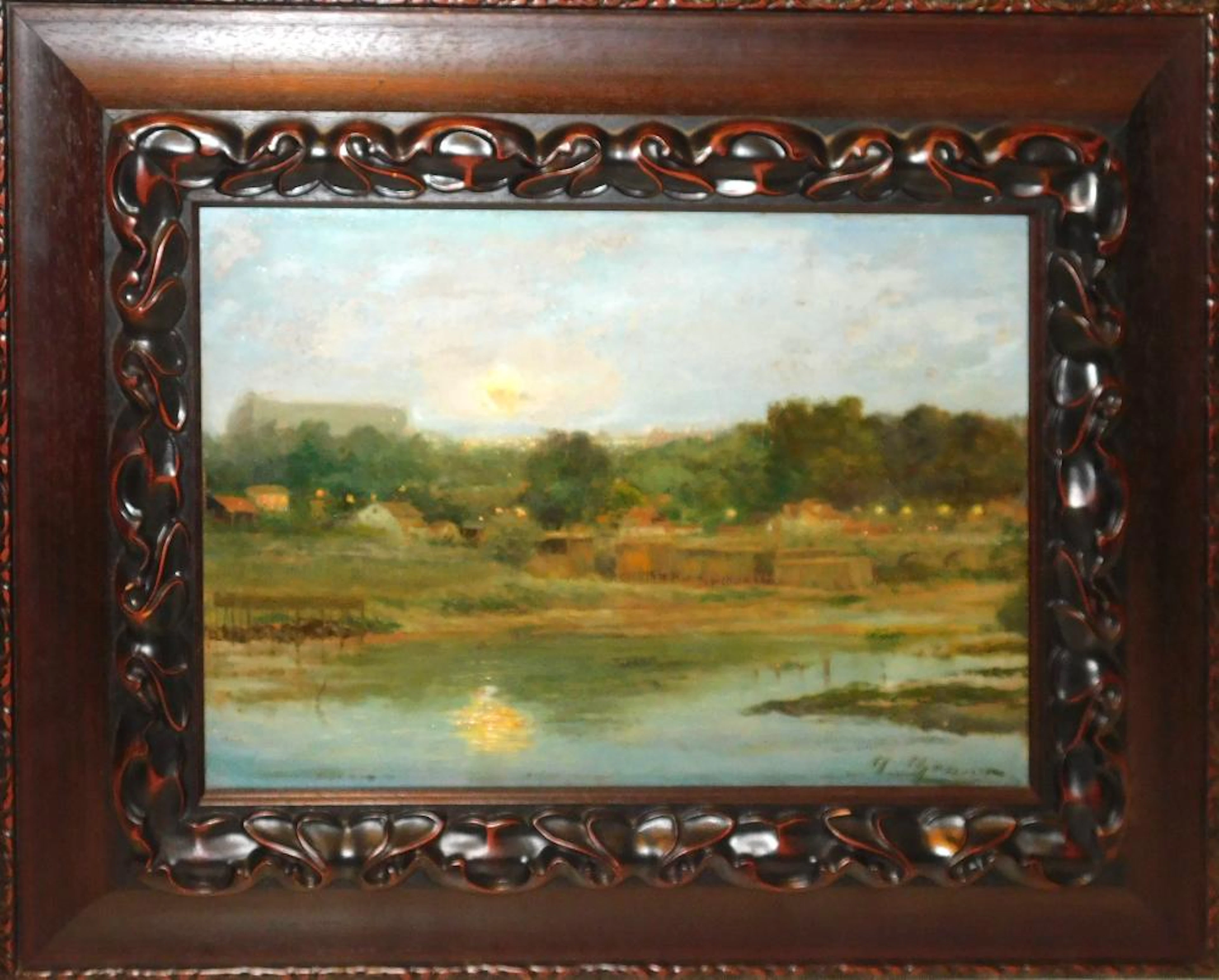 Luis GRANER ARRUFI (1863-1929) "Sunset" oil on pan?