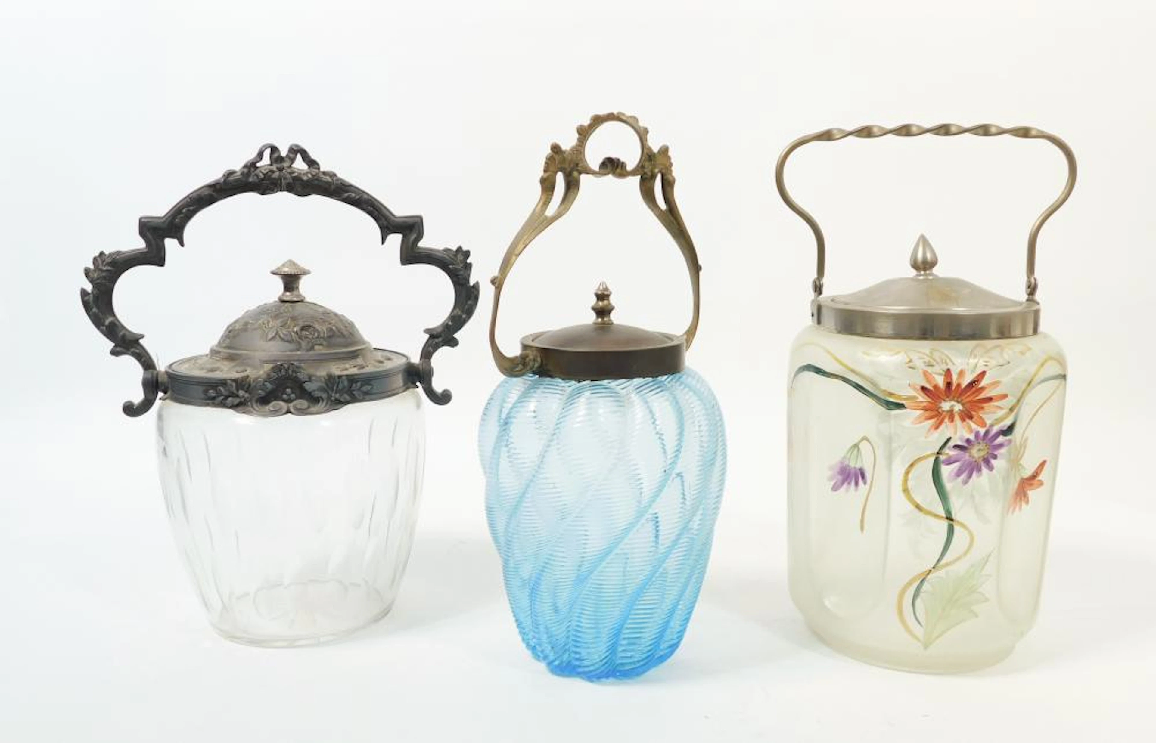 COLECCIÓN DE 3 GALLETEROS ANTIGUOS en cristal glaseado