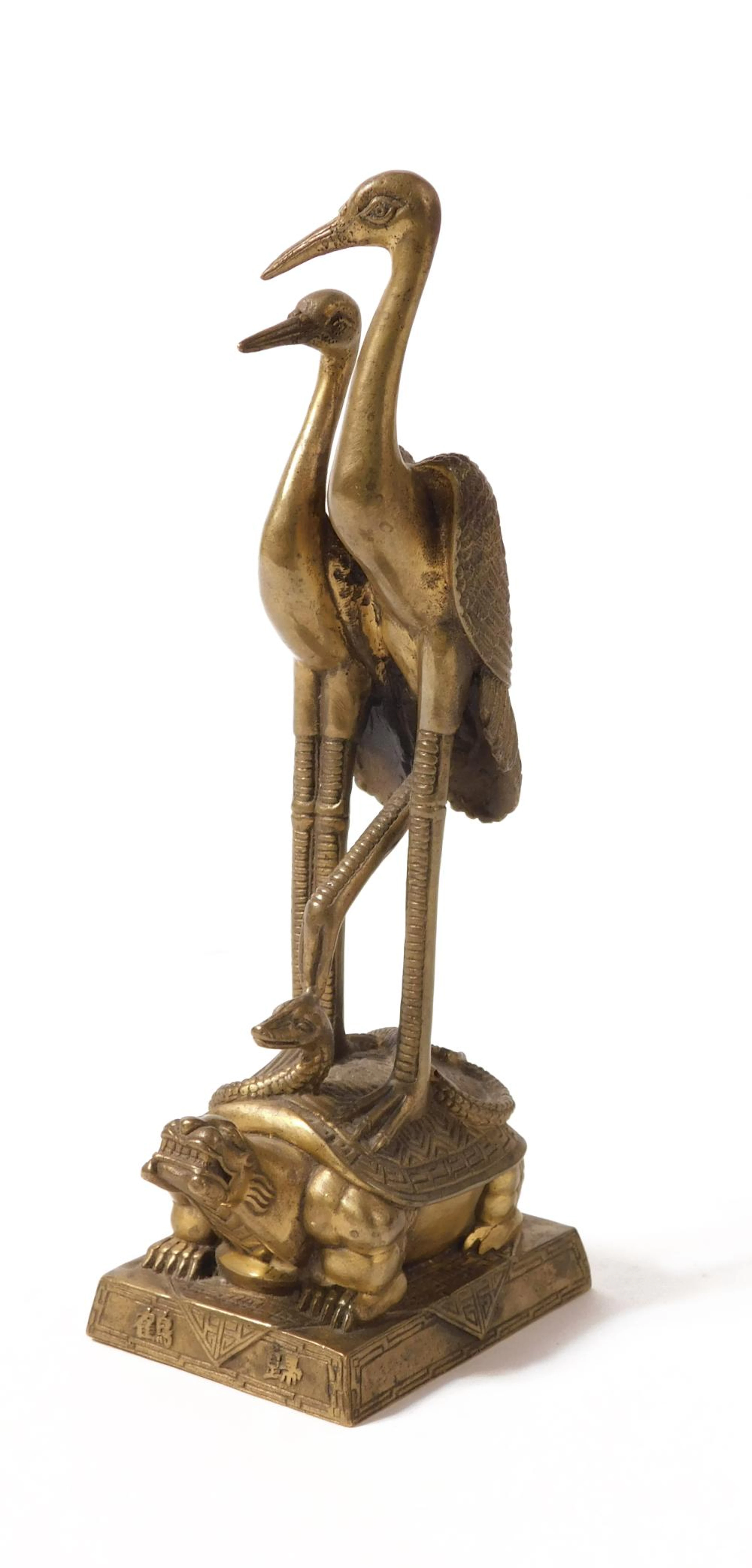 FIGURA DE GENBU CON GRULLAS escultura japonesa en bronce...