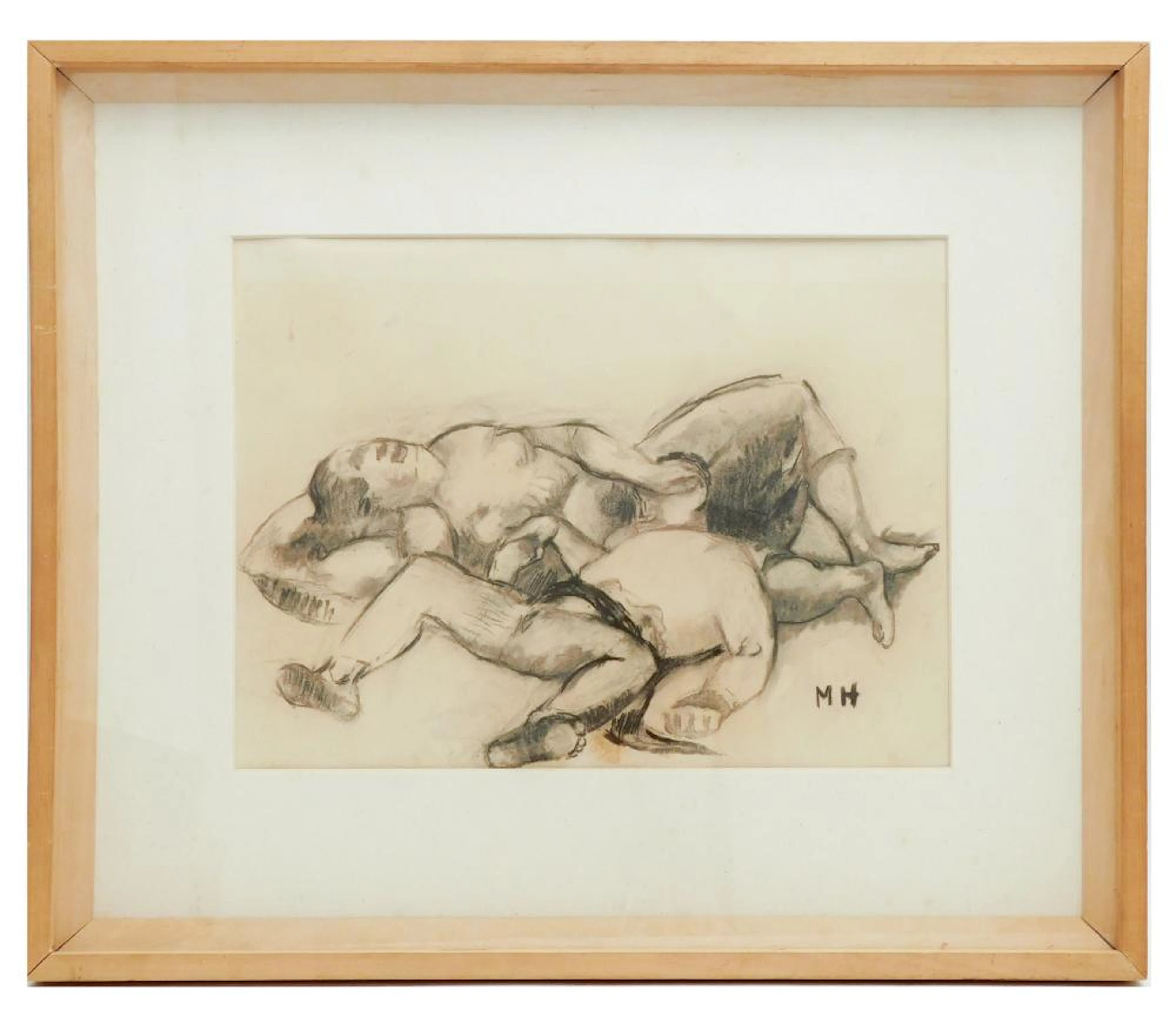 FIRMADO M.H. "Desnudos" dibujo al carbón sobre papel  29x39