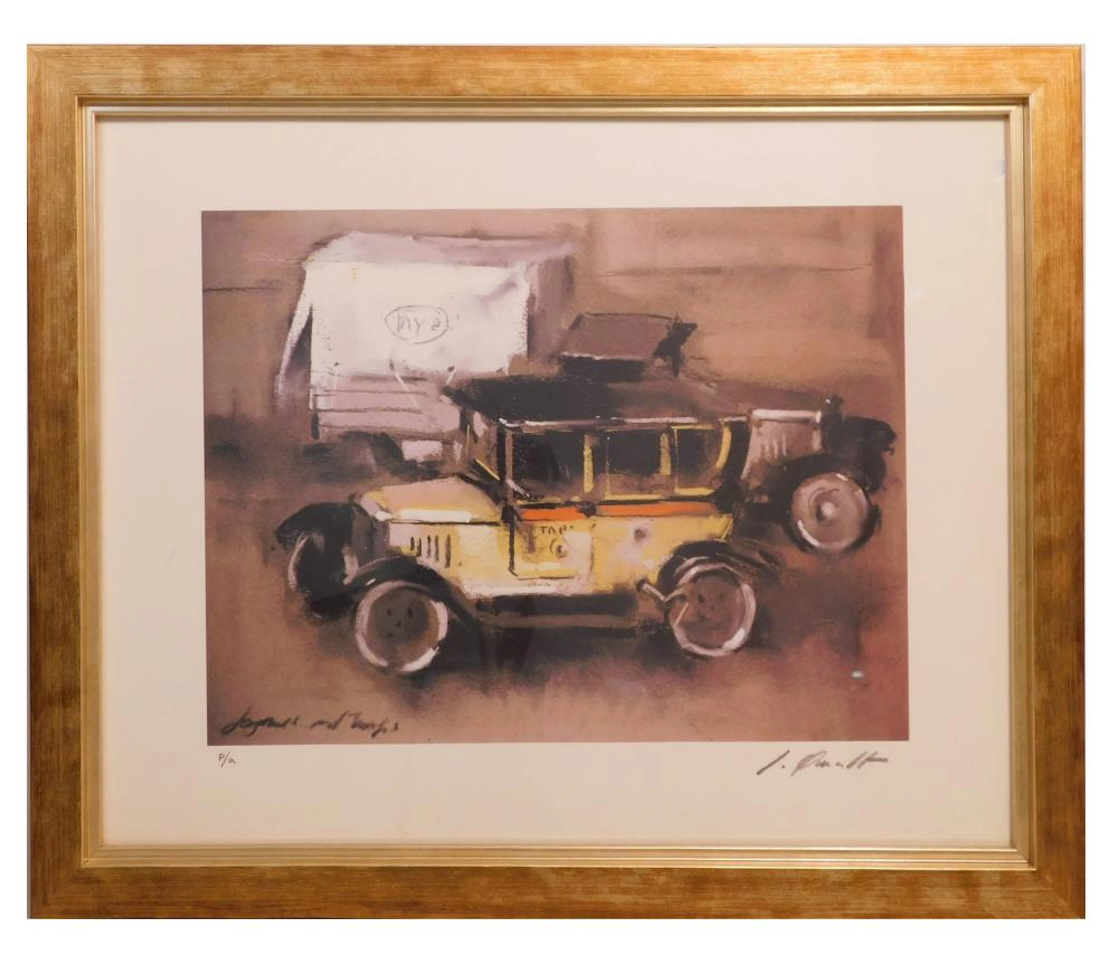 Jaume QUERALT (1949) "Coche antiguo" grabado sobre papel...