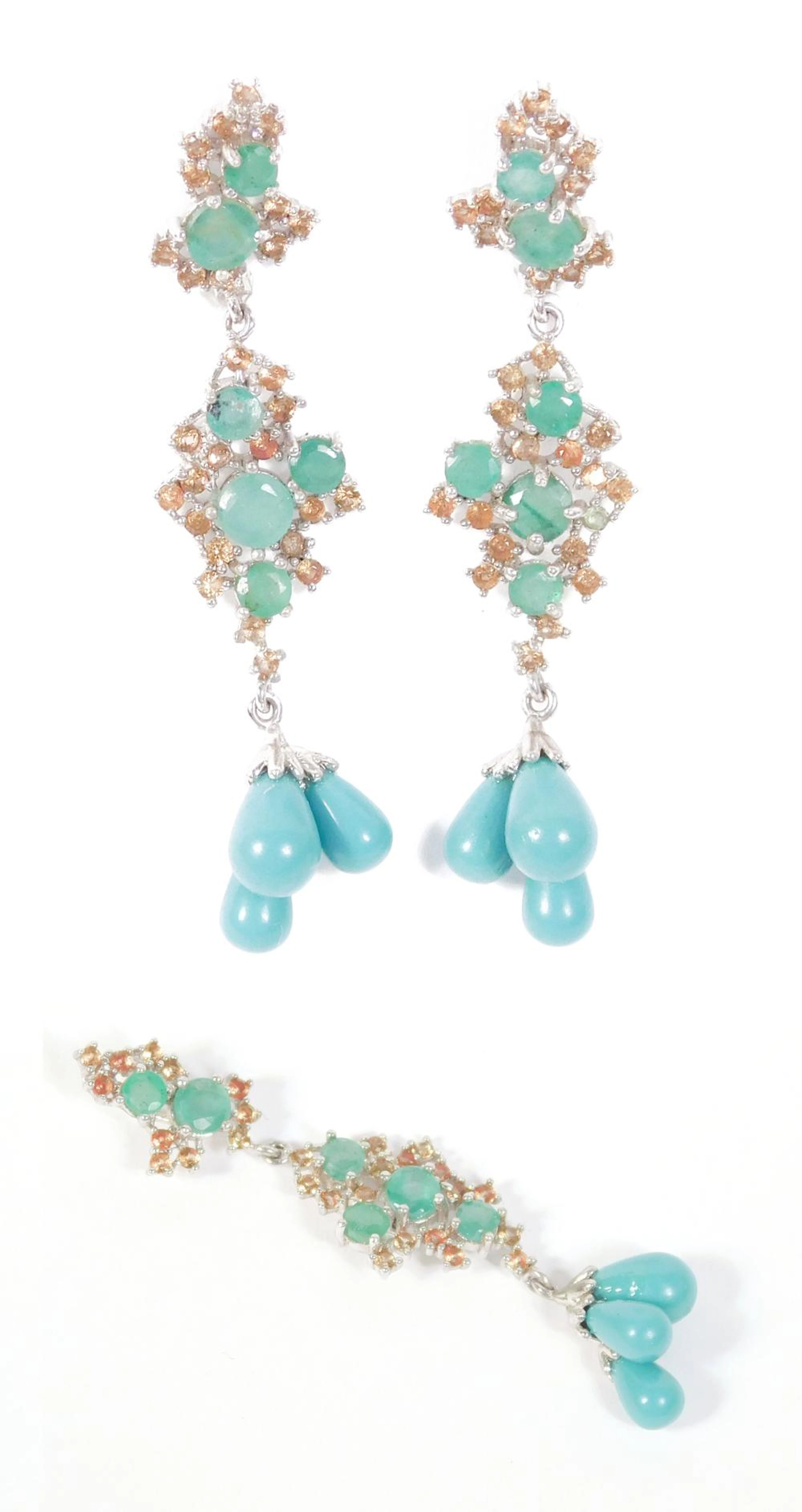 CONJUNTO DE PENDIENTES Y COLGANTE DE ESMERALDAS Y...