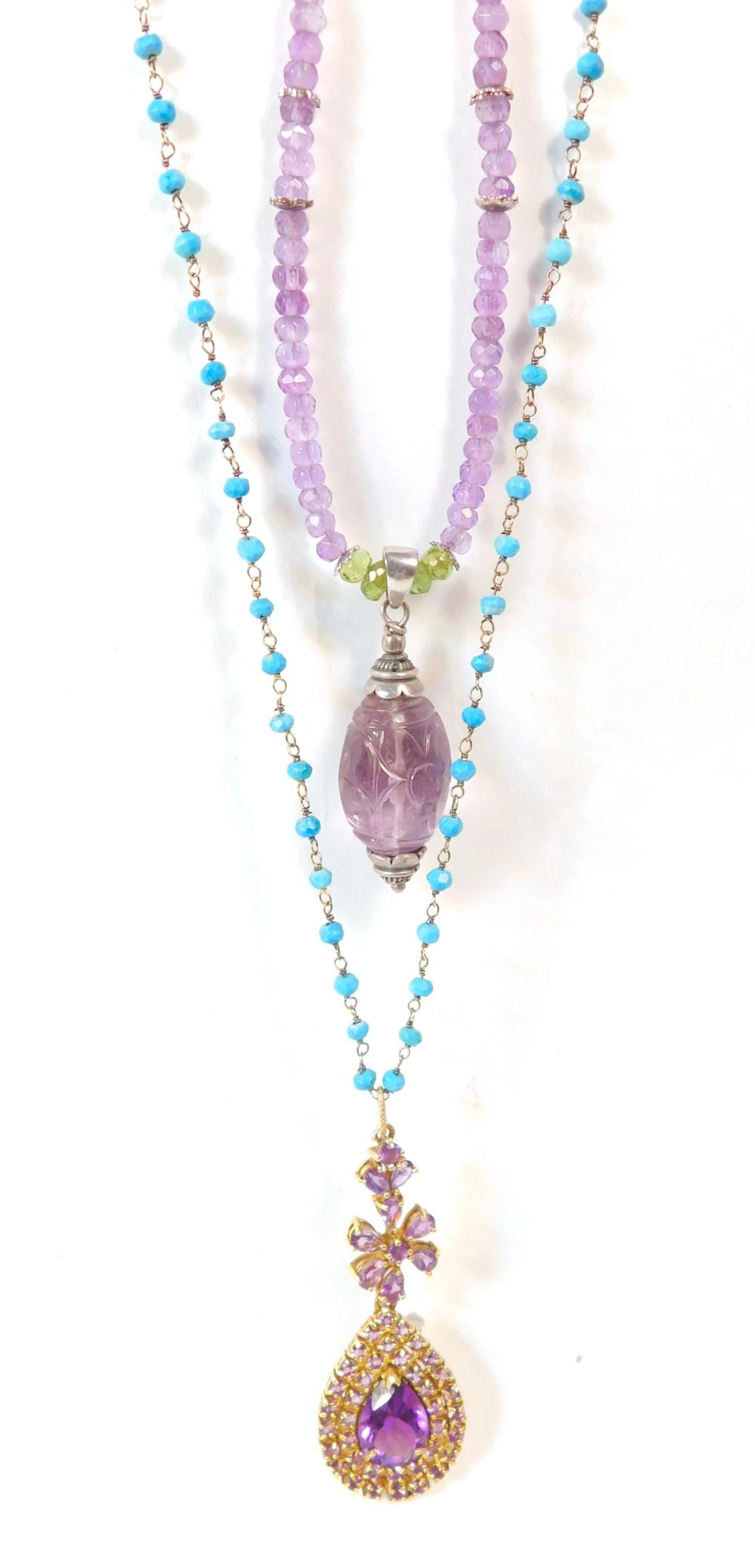 JUEGO DE DOS COLLARES BOHO CHIC DE AMATISTAS Y TURQUESAS...
