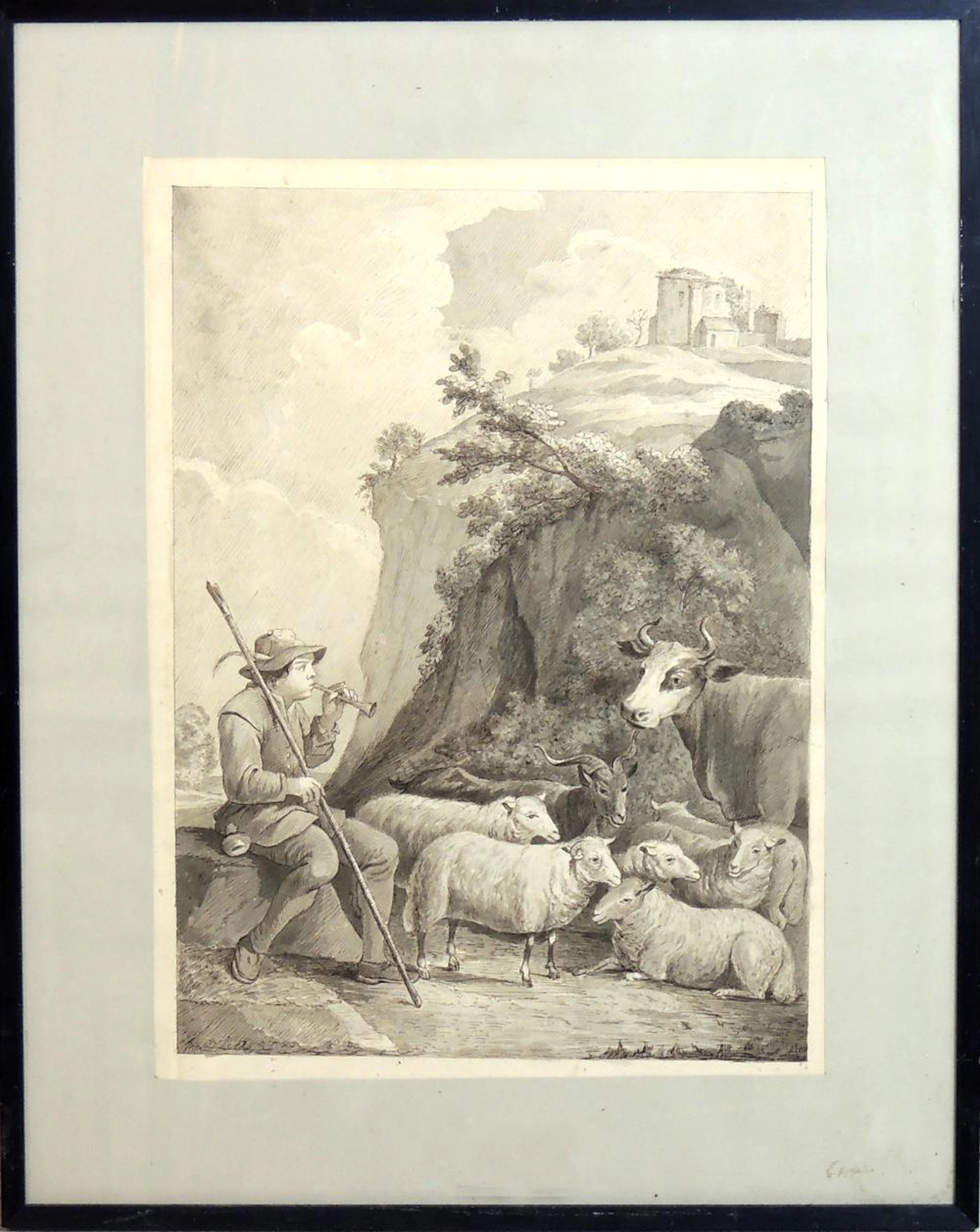 ESCUELA HOLANDESA. S. XVIII "Escena pastoril" aguada sobre papel 38x28 cm.