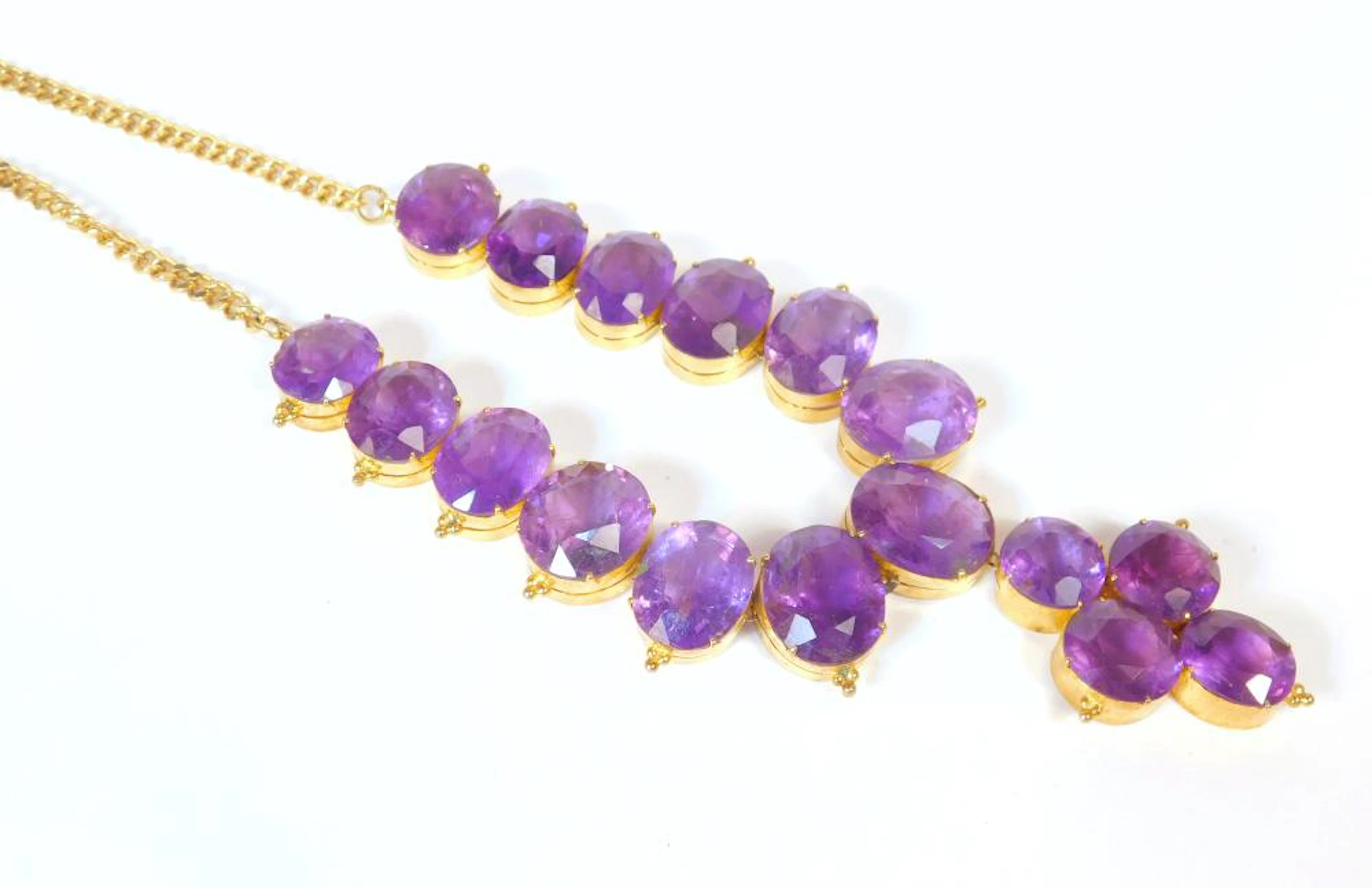 COLLAR GARGANTILLA DE AMATISTAS CON COLGANTE DE CRUZ montura de goldfilled