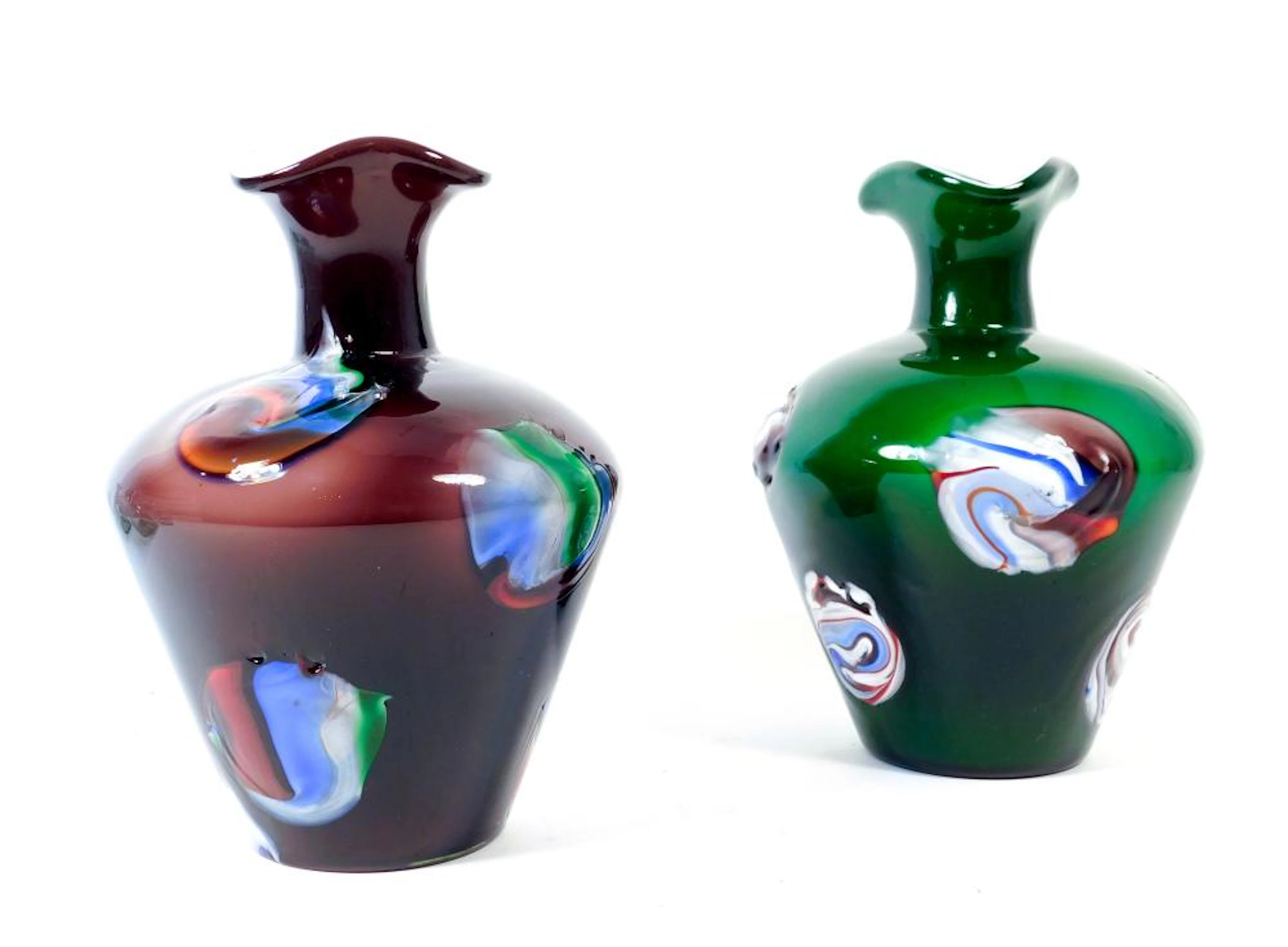 PAREJA DE JARRONES EN CRISTAL DE MURANO de color verde y...