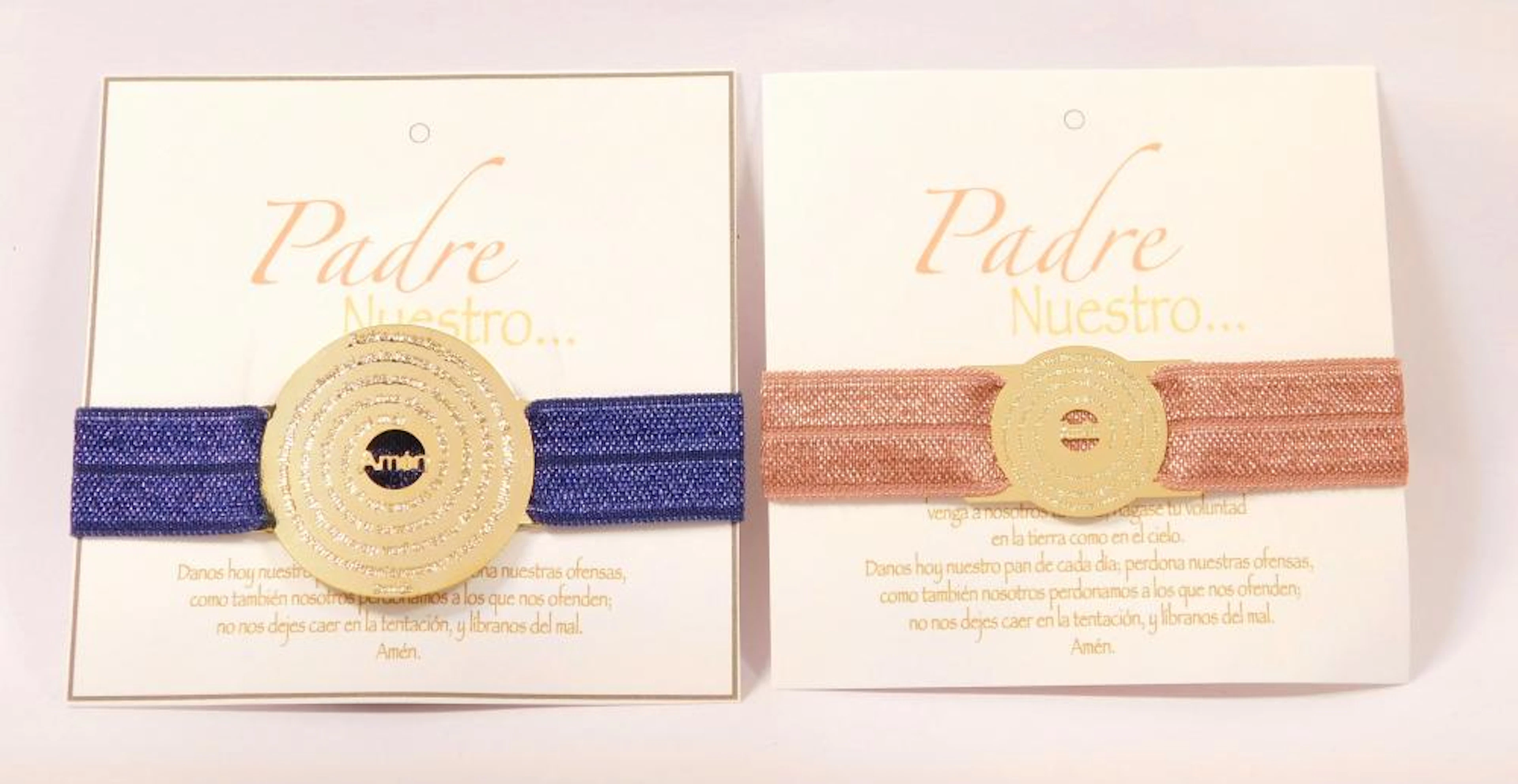 DOS PULSERAS "PADRE NUESTRO" en goldfield dorado con inscripción de la oración