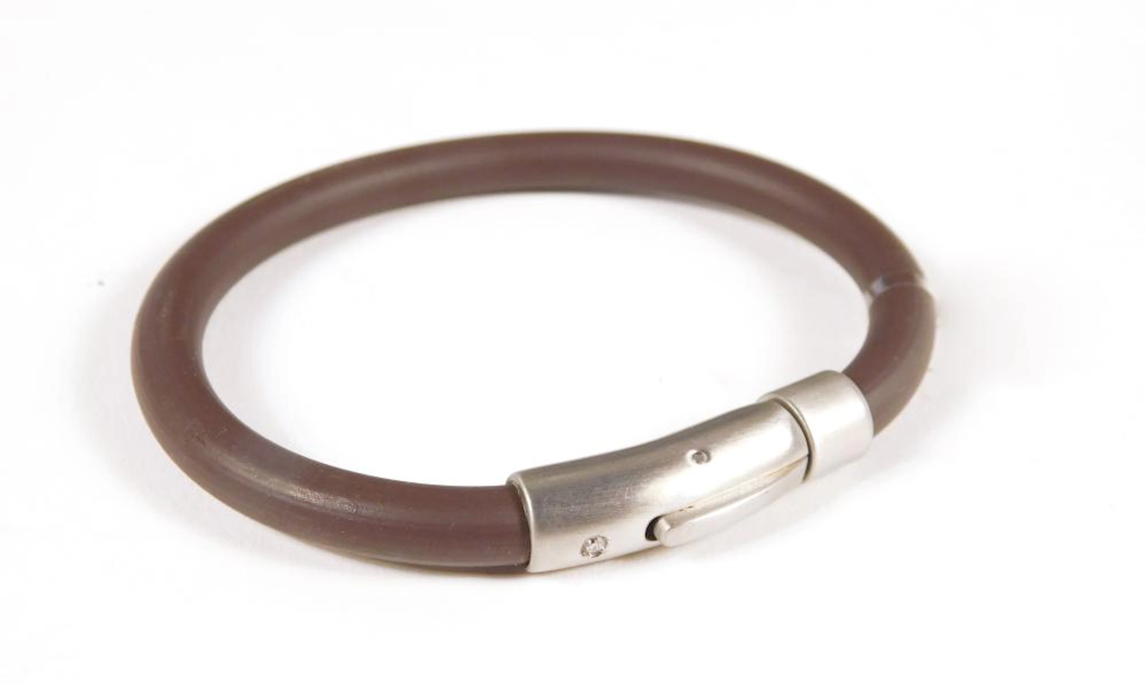 PULSERA DE DIAMANTE Y ACERO con caucho marrón Largo: 19 cm