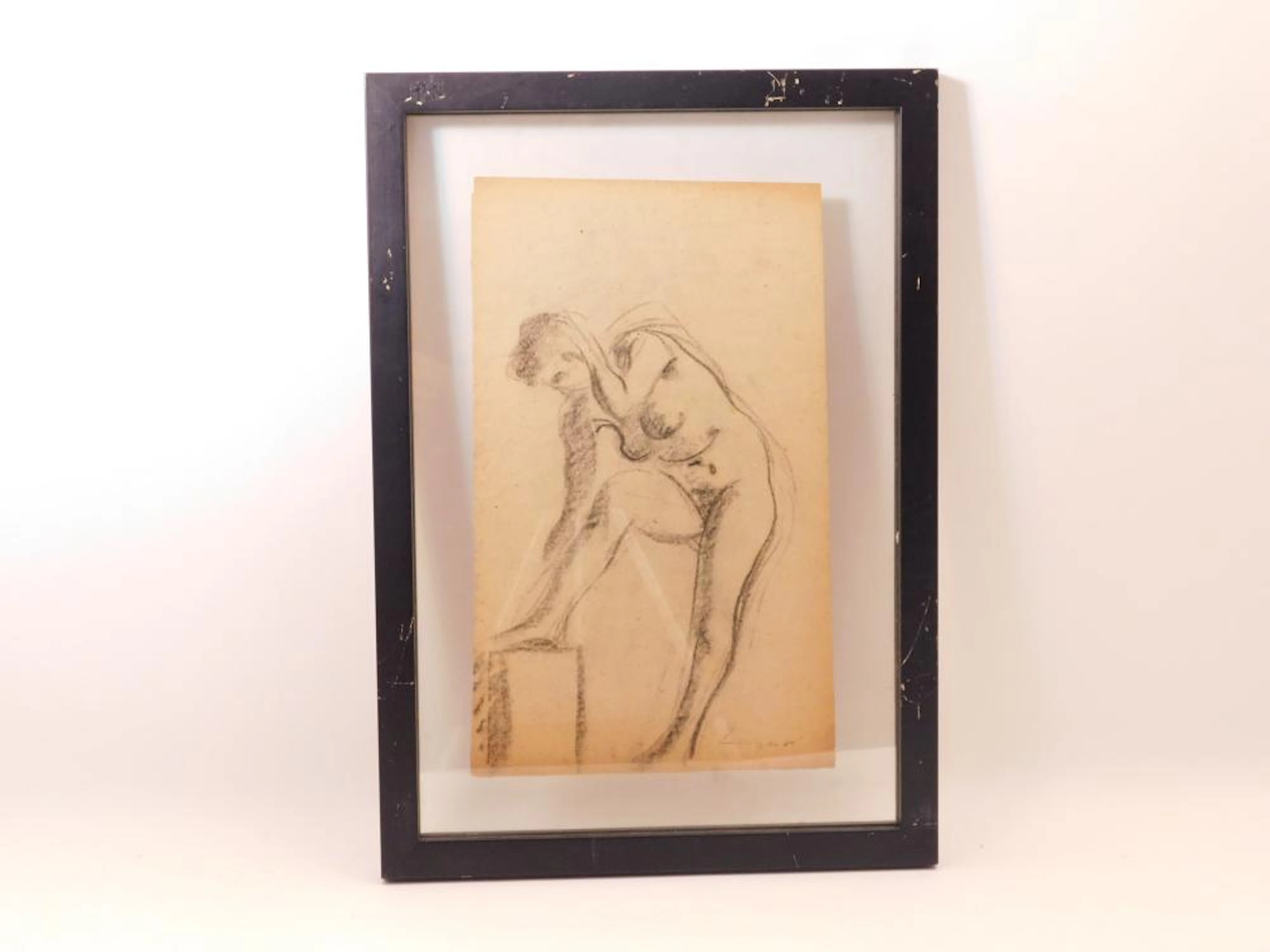 Celso LAGAR "Desnudos femeninos" dos dibujos al carbón...