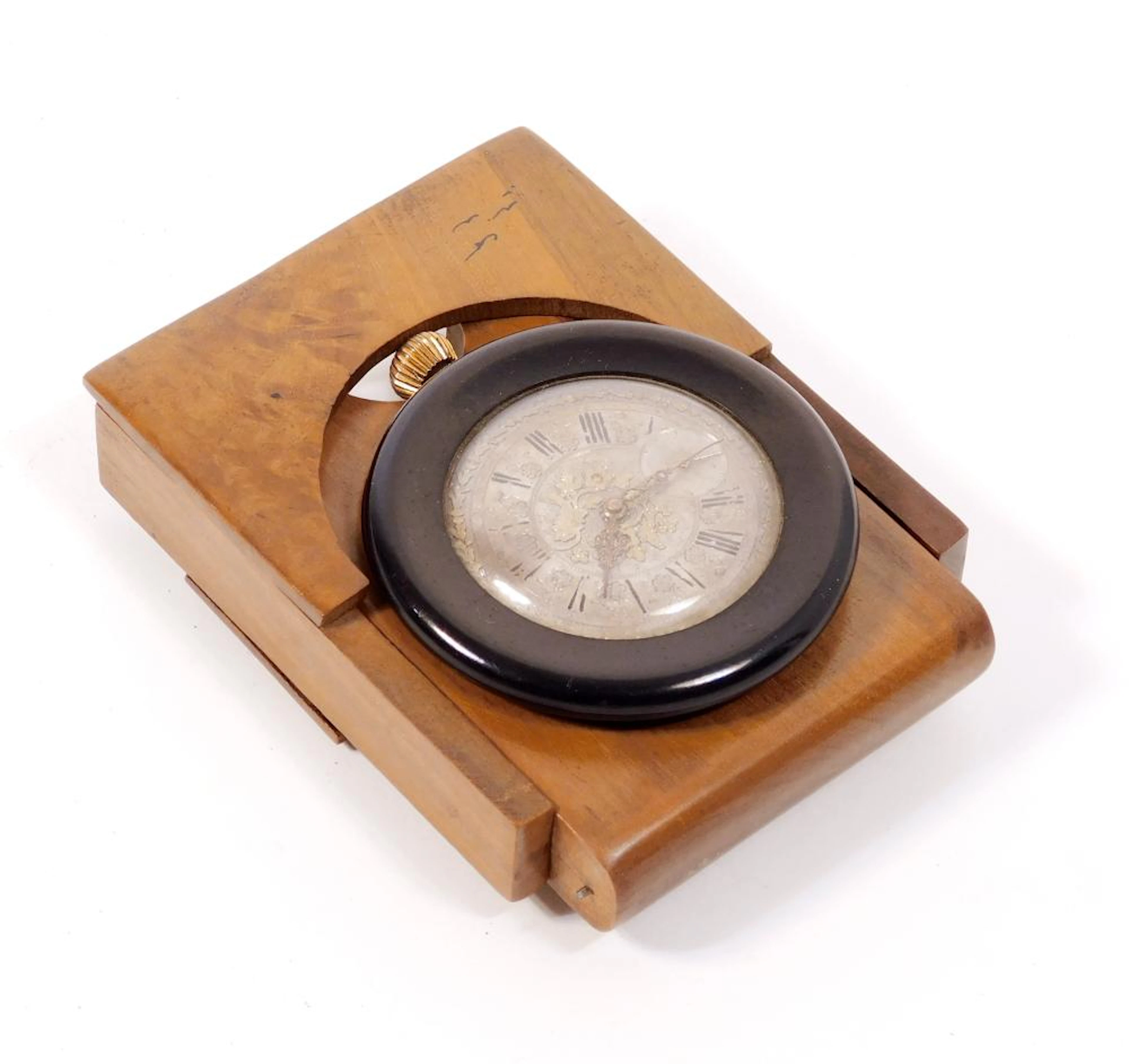 RELOJ DE BOLSILLO CON GUARDAS EN MADERA DECORADA CON AVE pintada a mano