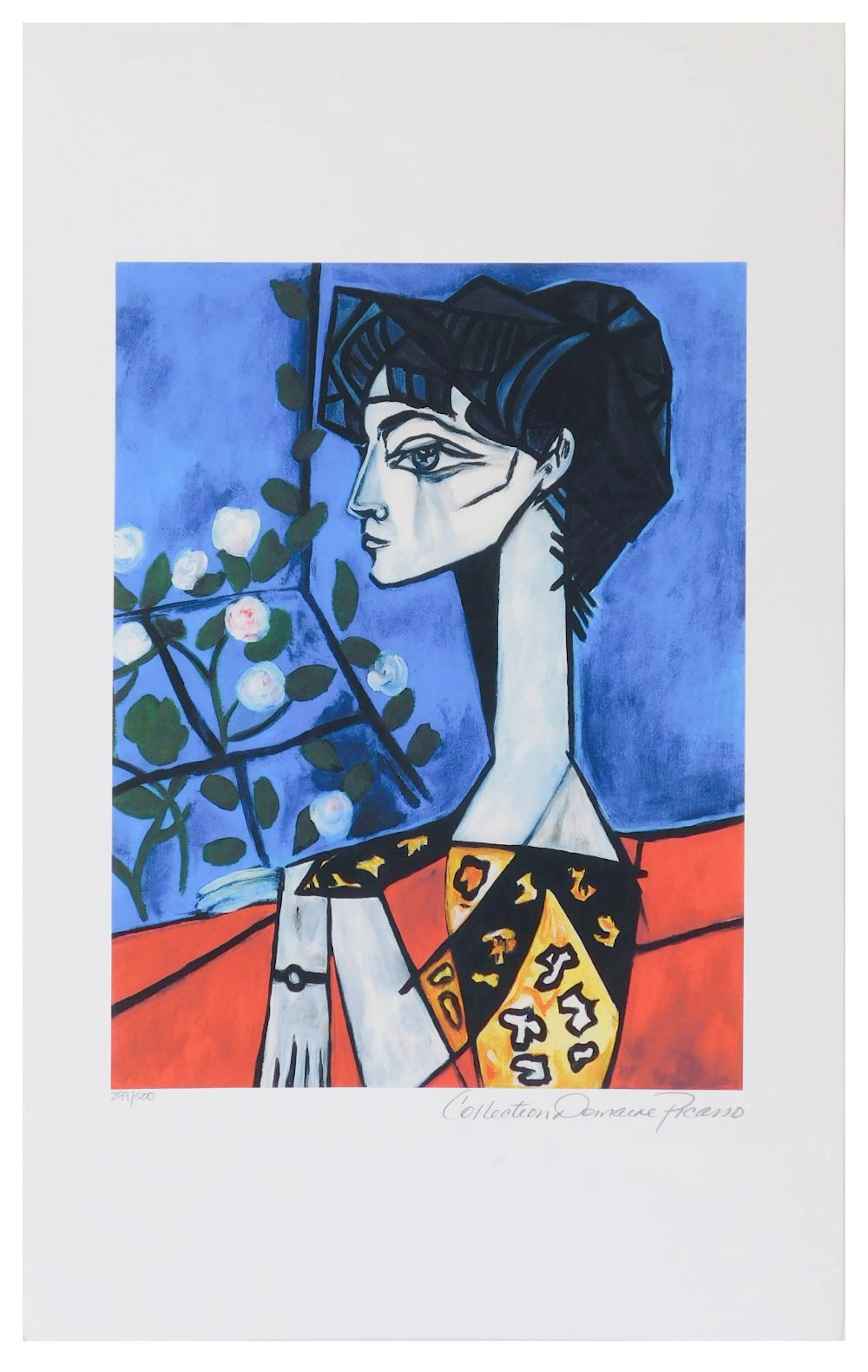 Pablo RUÍZ PICASSO "JACQUELINE ROQUE CON FLORES"...