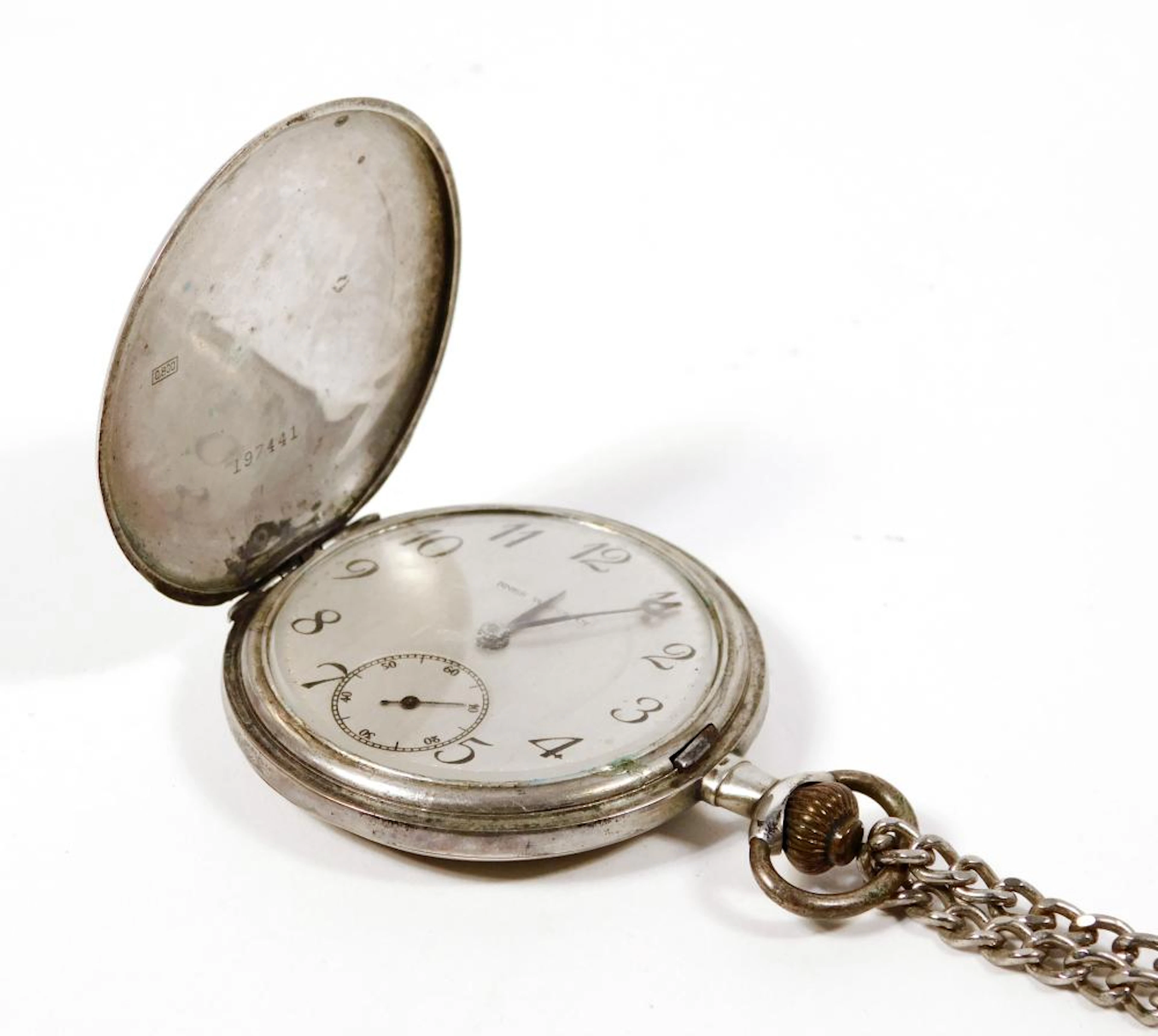 RELOJ DE BOLSILLO DOBLE TAPA NNES WATCH COMPANY  en plata con segundero a las 6