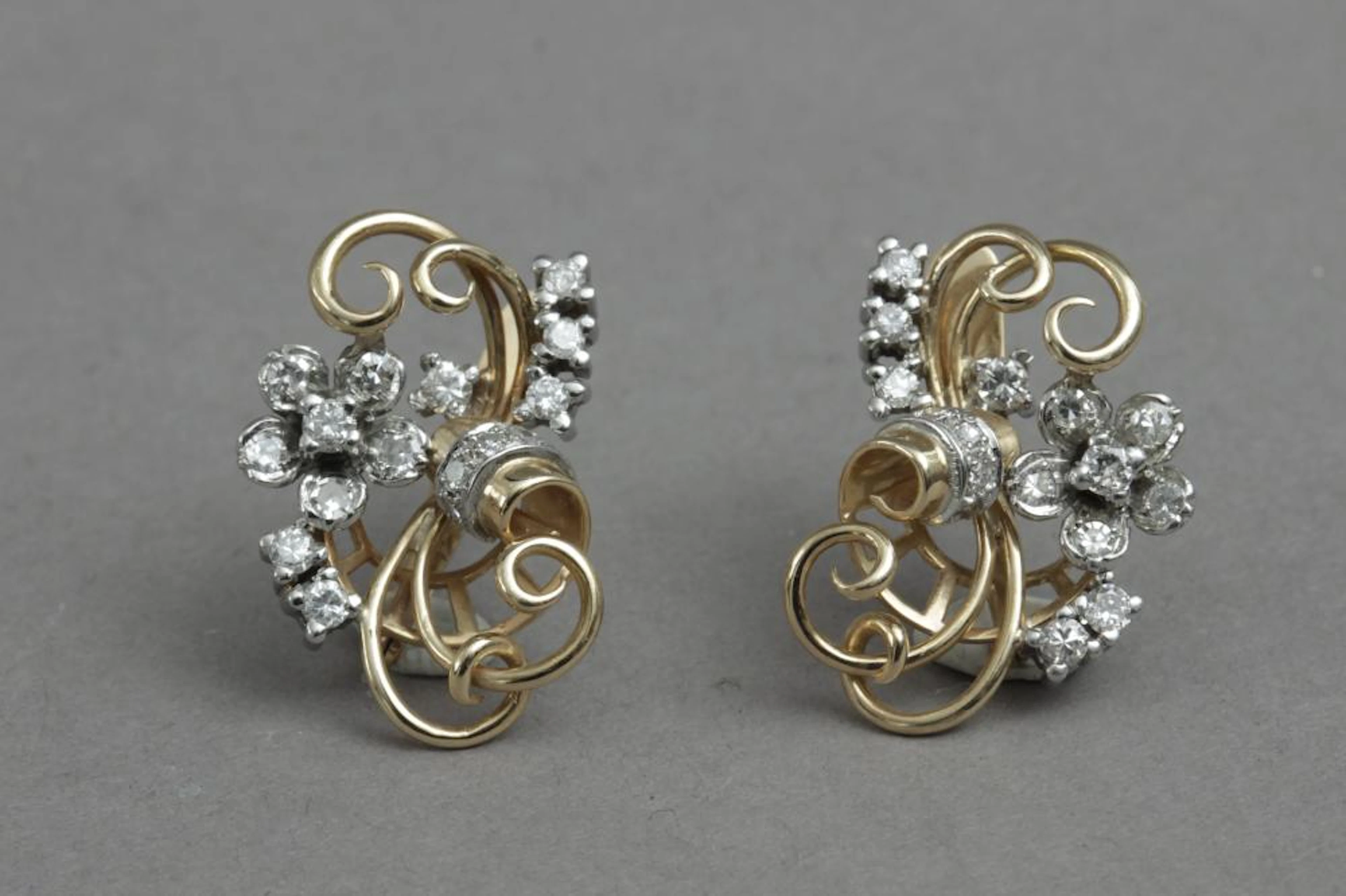 PENDIENTES DE BRILLANTES AÑOS 40 DE DISEÑO FLORAL con...